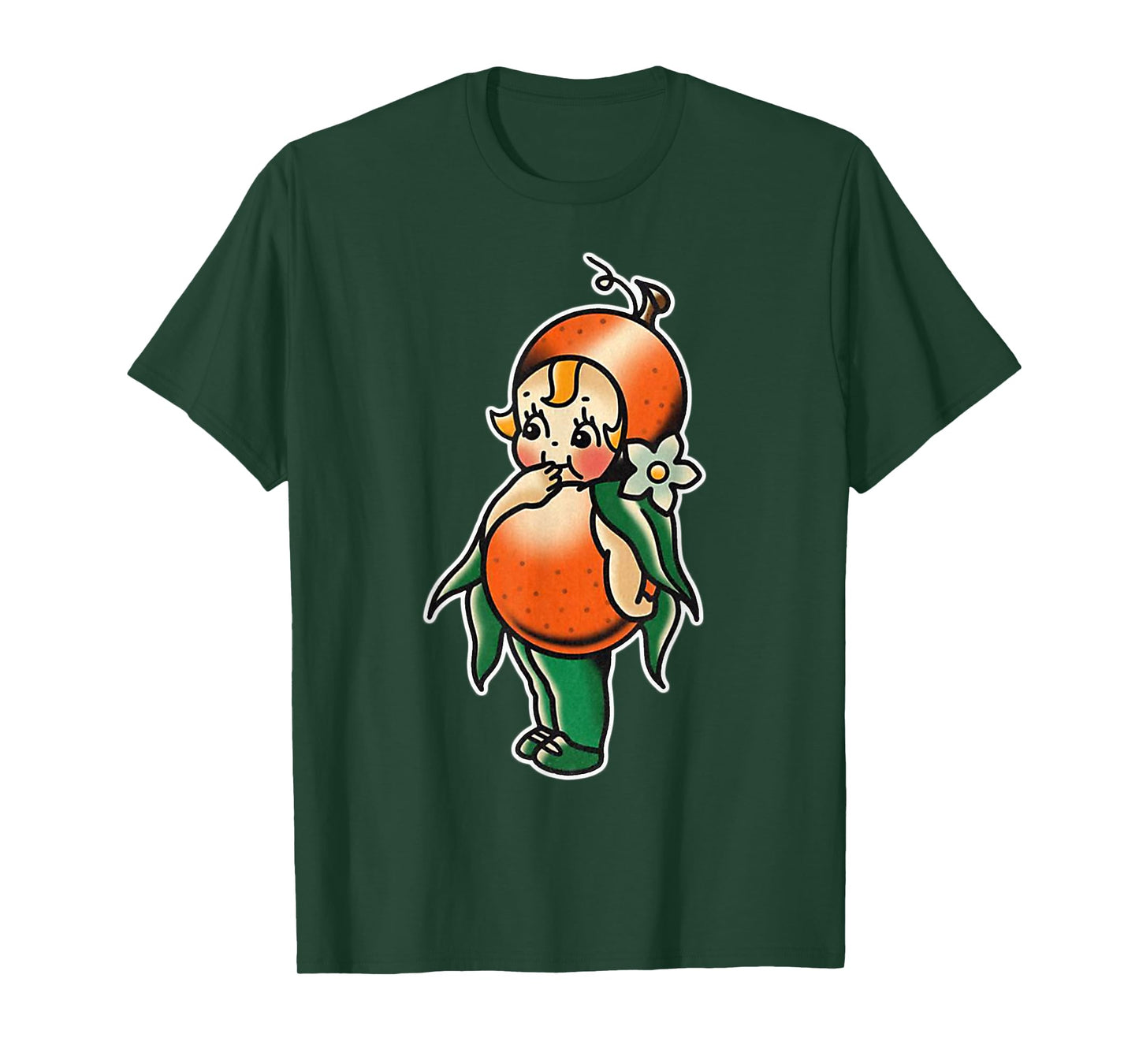 Urban Empyre Kewpie Baby Orange Fruit Traditional Tattoo Flash T-Shirt, Small, Black