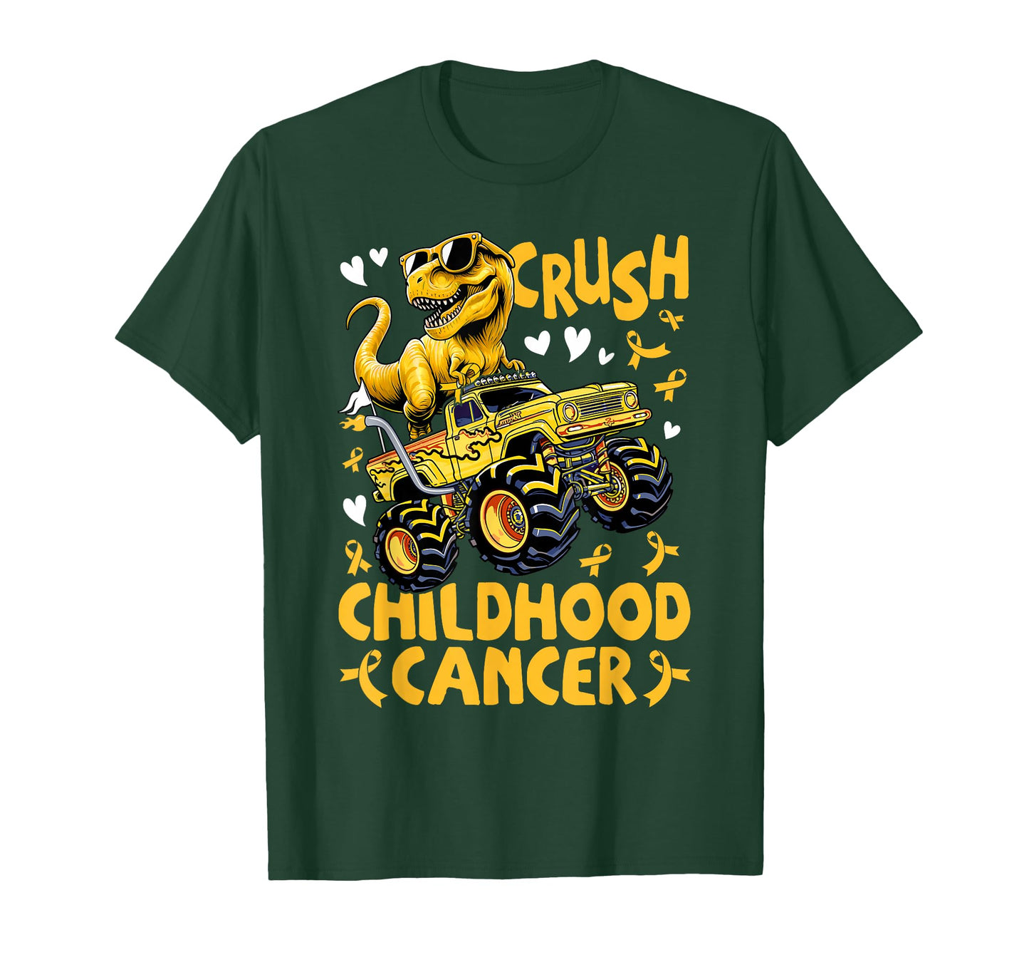 Crush Childhood Cancer Awareness Monster Truck Dinosaur T-Shirt