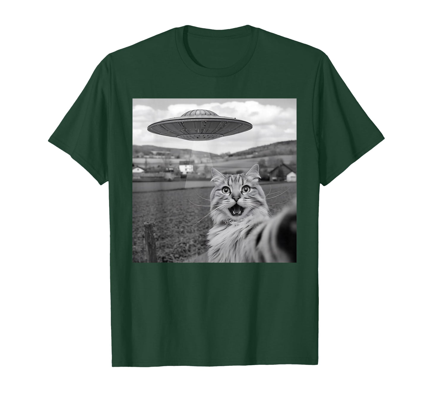 Cat Selfie With Alien UFO Funny Cat Gifts For Men Women Kids T-Shirt