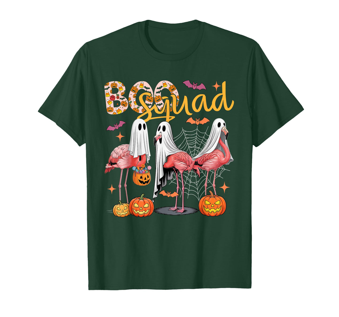 Boo Squad Three Cute Flamingos Cosplay Ghosts Halloween Bird T-Shirt