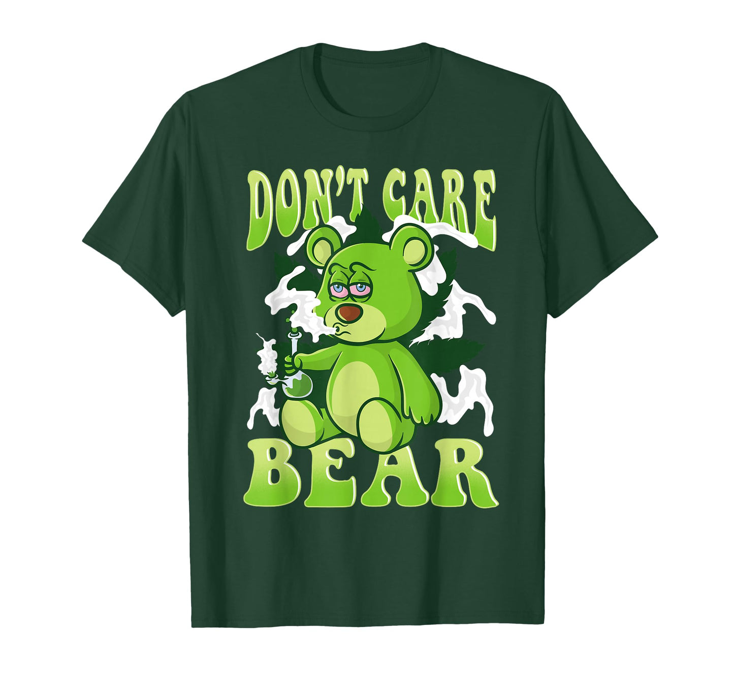 Stoned Bear Smoking Weed Holding Bong Don't Care Marijuana T-Shirt