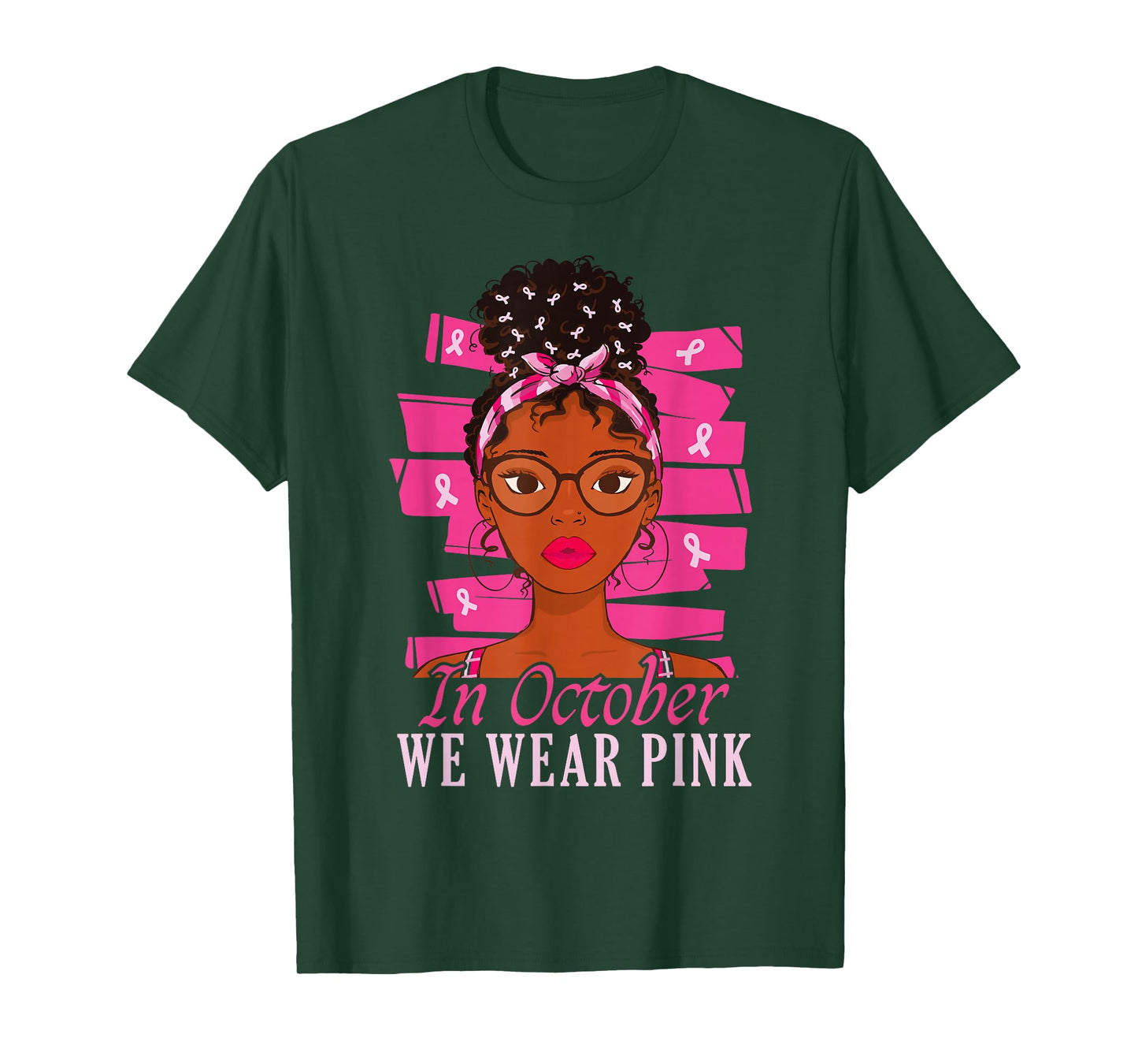 in October We Wear Pink Black Women Breast Cancer Awareness T-Shirt