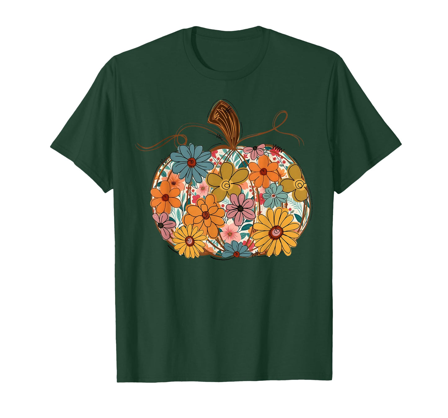 Pumpkin Floral Autumn Fall Season Wildflower Thanksgiving T-Shirt