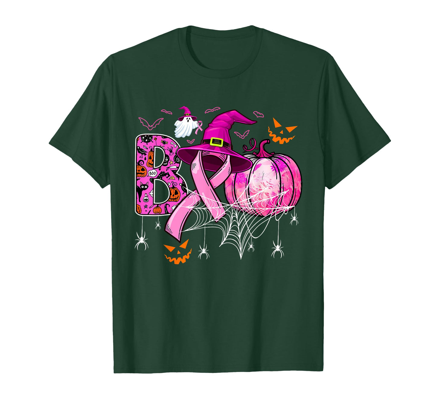Boo Halloween Pumpkin Pink Ribbon Witch Breast Cancer T-Shirt