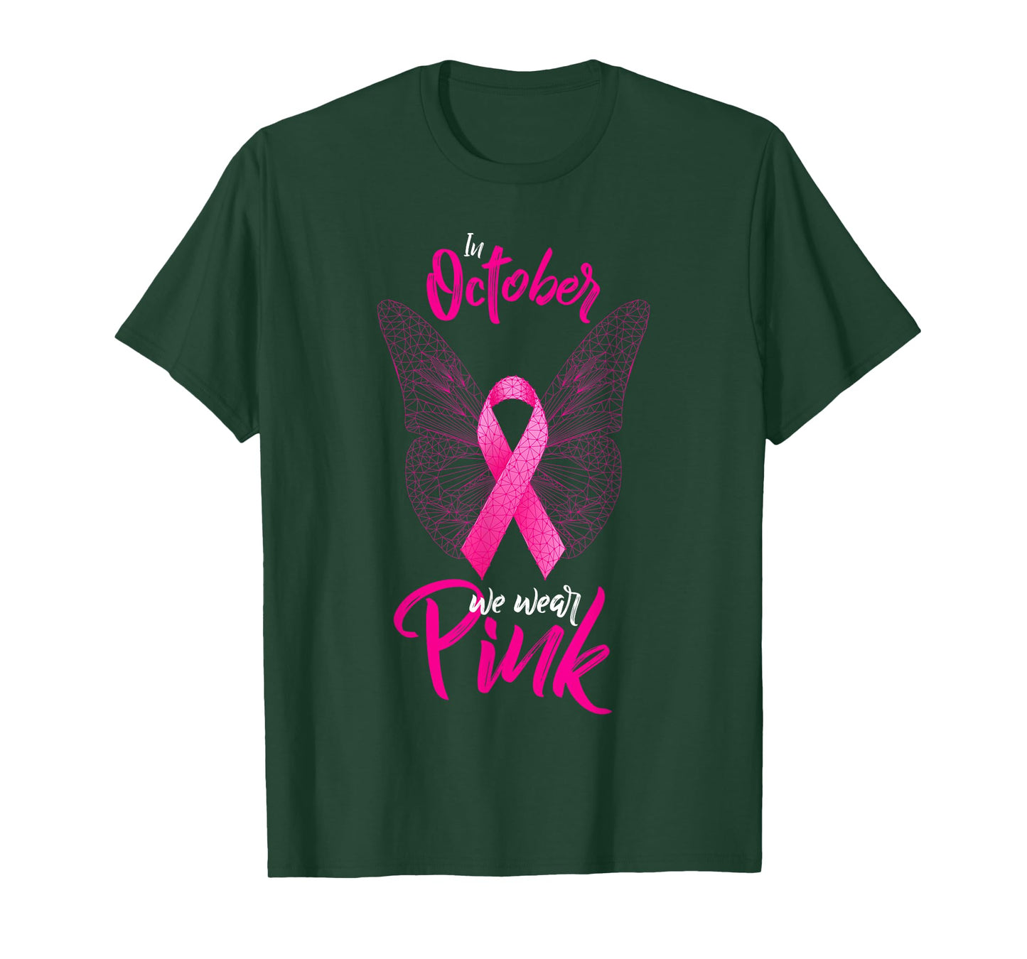 In October We Wear Pink Fight Breast Cancer Ribbon Butterfly T-Shirt