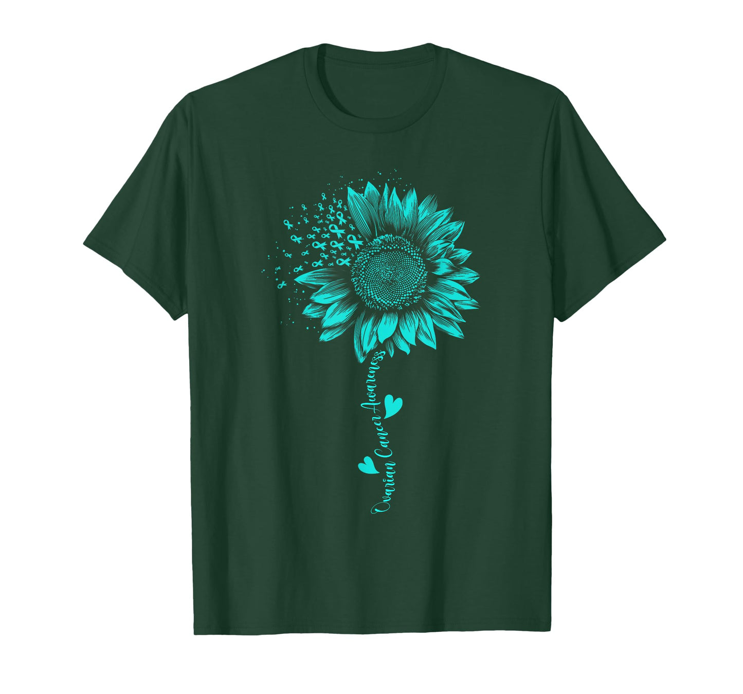 Ovarian Cancer Awareness Sunflower Teal Ribbon Warriors T-Shirt