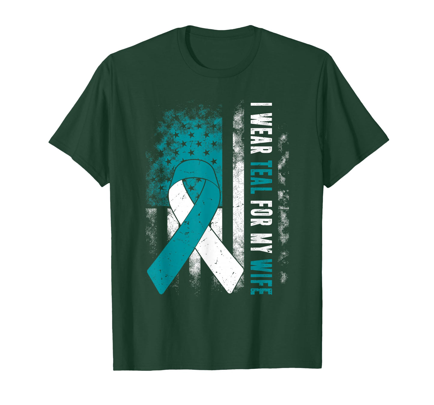 I Wear Teal For My Wife Cervical Cancer Husband USA Flag T-Shirt