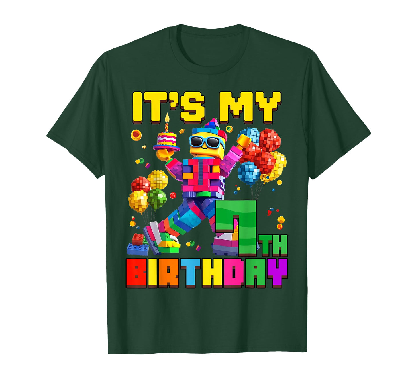 Its My 7th Seventh Birthday Building Brick 7 Years Old Boys T-Shirt