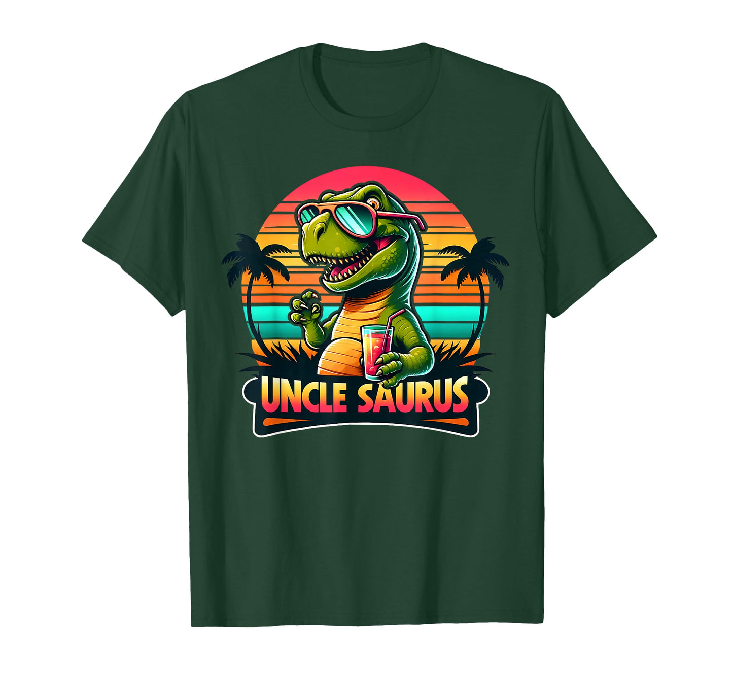 Uncle Saurus Rex Dinosaur Sunset Retro Style Family Matching T-Shirt