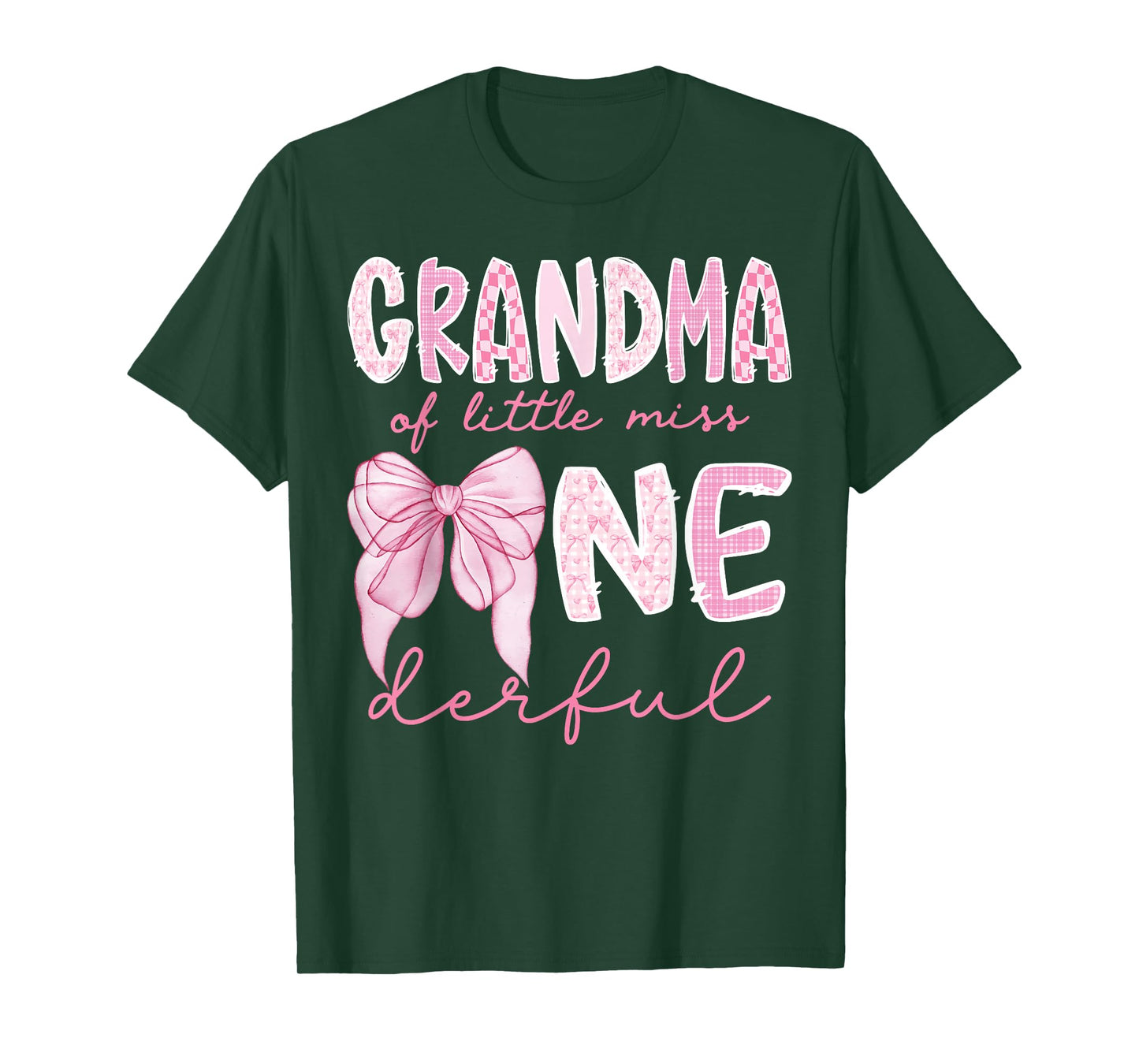 Grandma of Little Miss Onederful 1St Birthday Girl Coquette T-Shirt