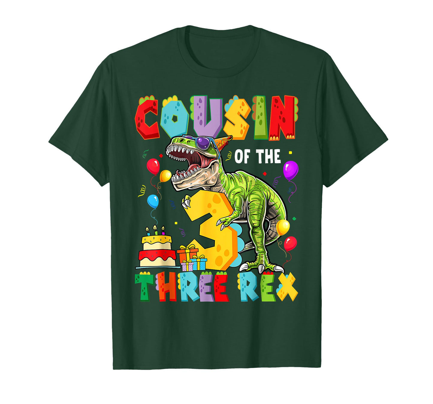 Cousin Of The Three Rex 3Rd Birthday Boy Dinosaur T-Rex T-Shirt