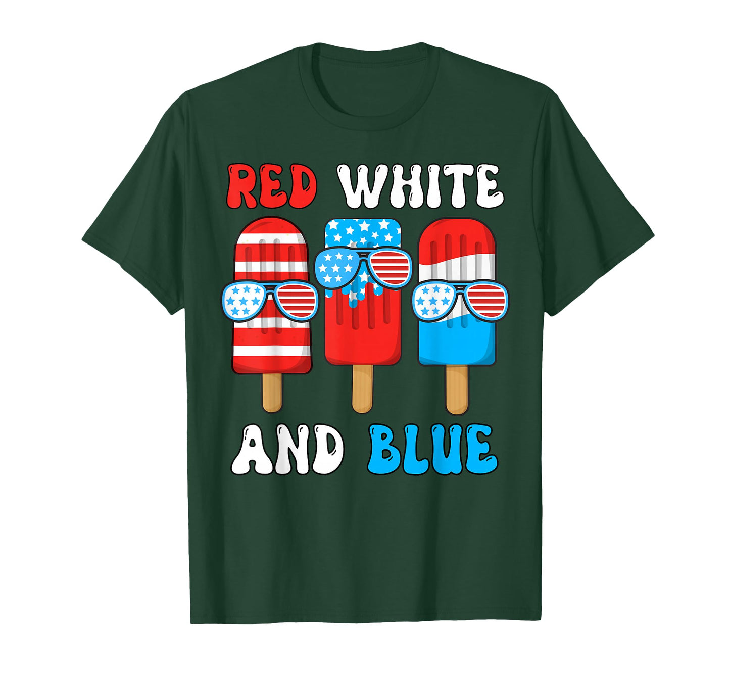 Boy 4th July Red White Blue Popsicle American Flag Patriotic T-Shirt