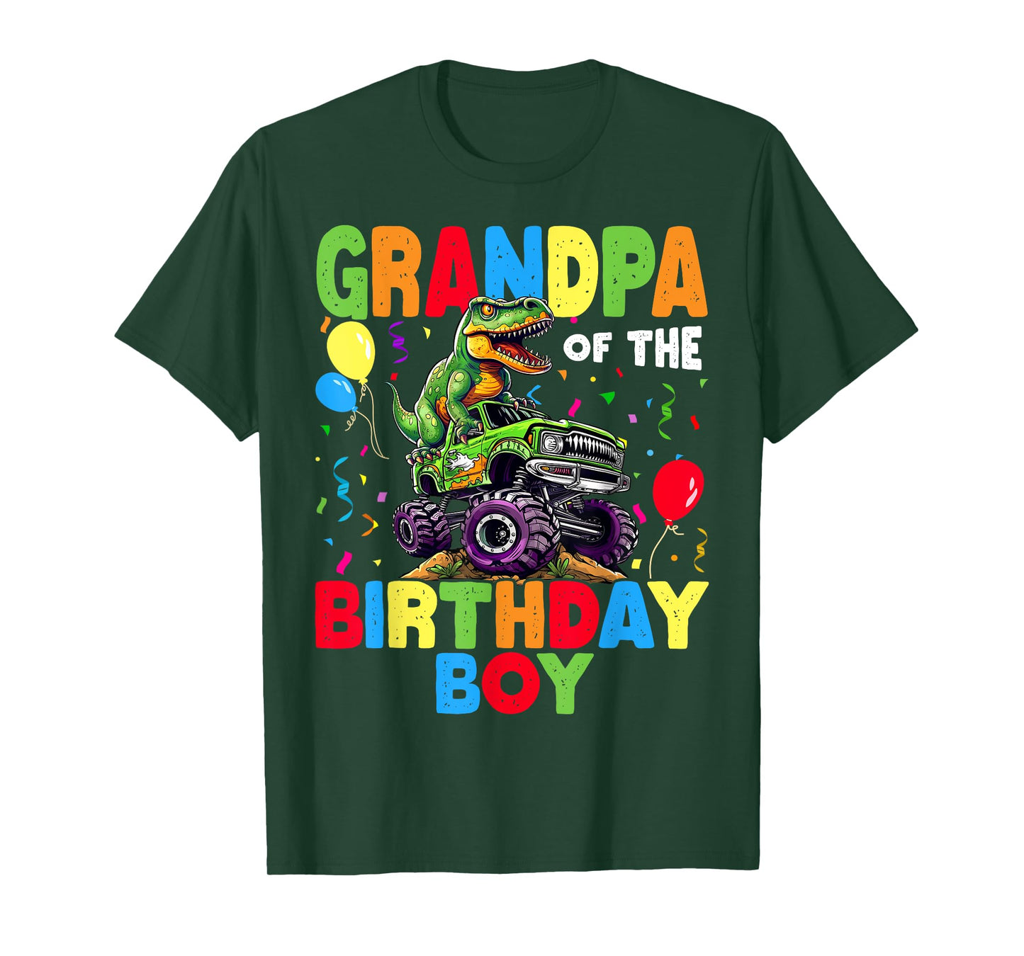 Grandpa Of The Birthday Boy Dinosaur T-Rex Monster Truck T-Shirt