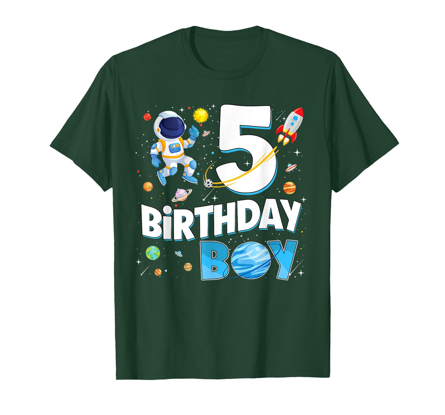 5 Years Old Astronaut Birthday Boy Space Planets Birthday T-Shirt