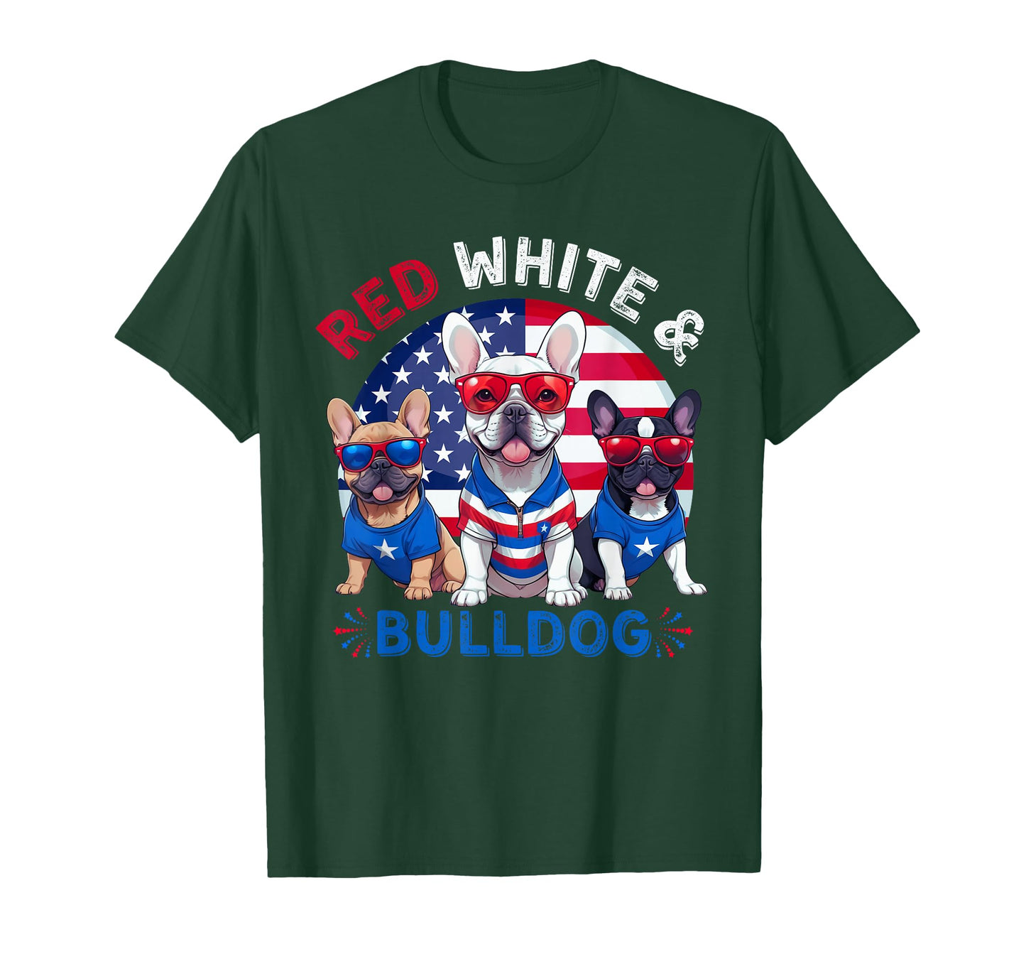 Red White And French Bulldog Dog American Flag 4Th Of July T-Shirt