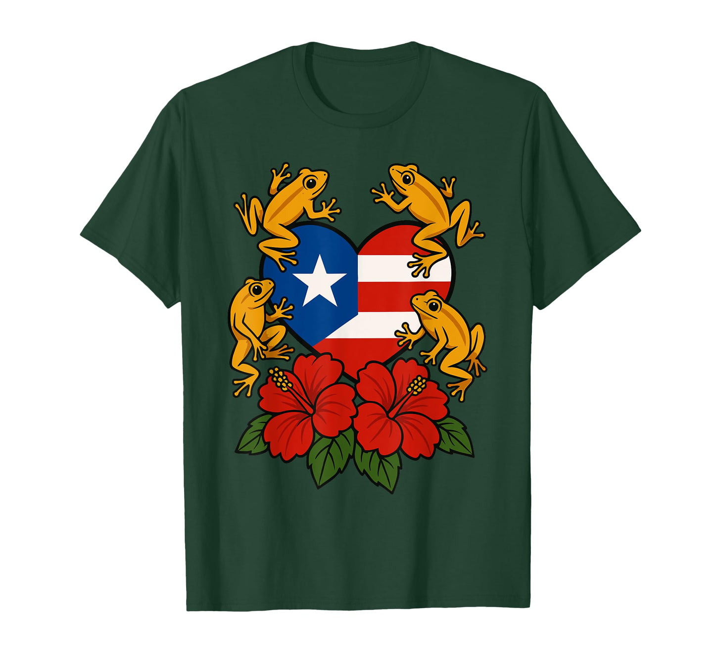 Puerto Rico Coquí Frog Flor de Maga Flowers Heart Island T-Shirt