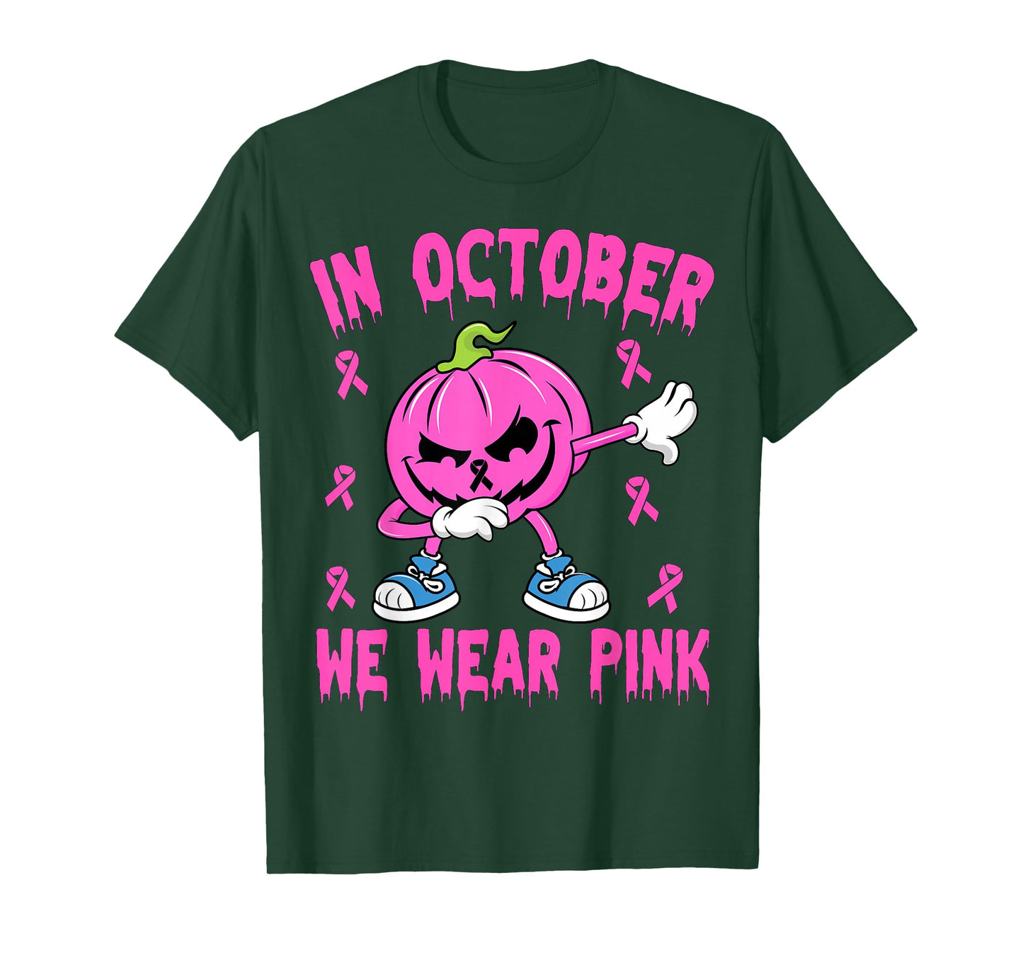 In October We Wear Pink Breast Cancer Pumpkin Halloween Boys T-Shirt