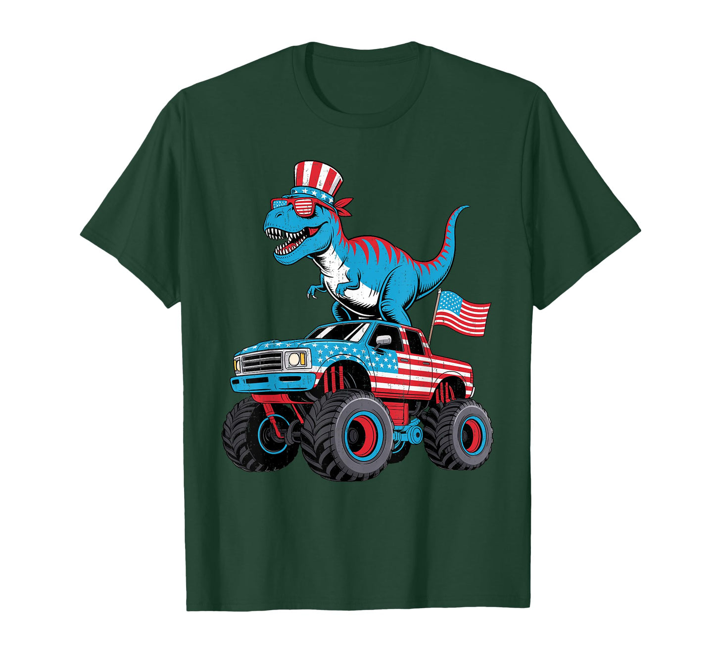 Funny 4th of July T Rex Monster Truck USA Flag For Kids Boys T-Shirt