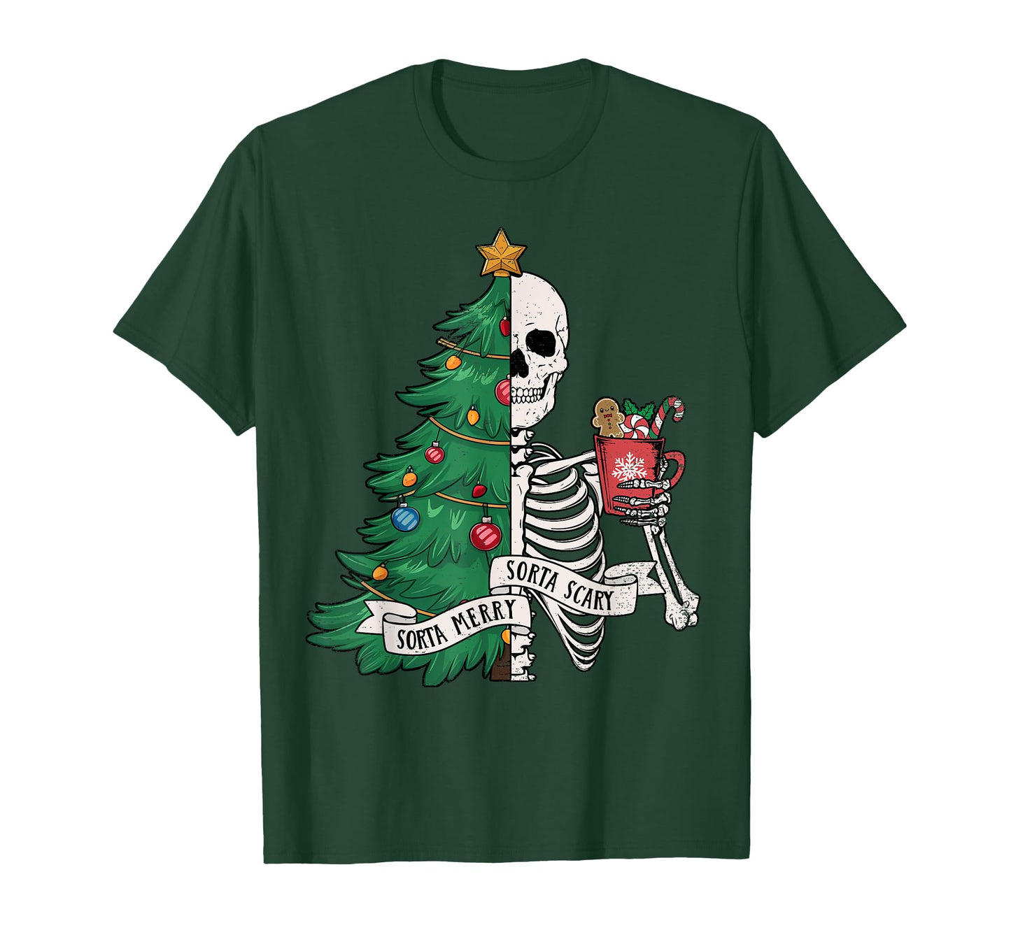 Funny Christmas Sorta Merry Sorta Scary Skeleton Xmas Tree T-Shirt
