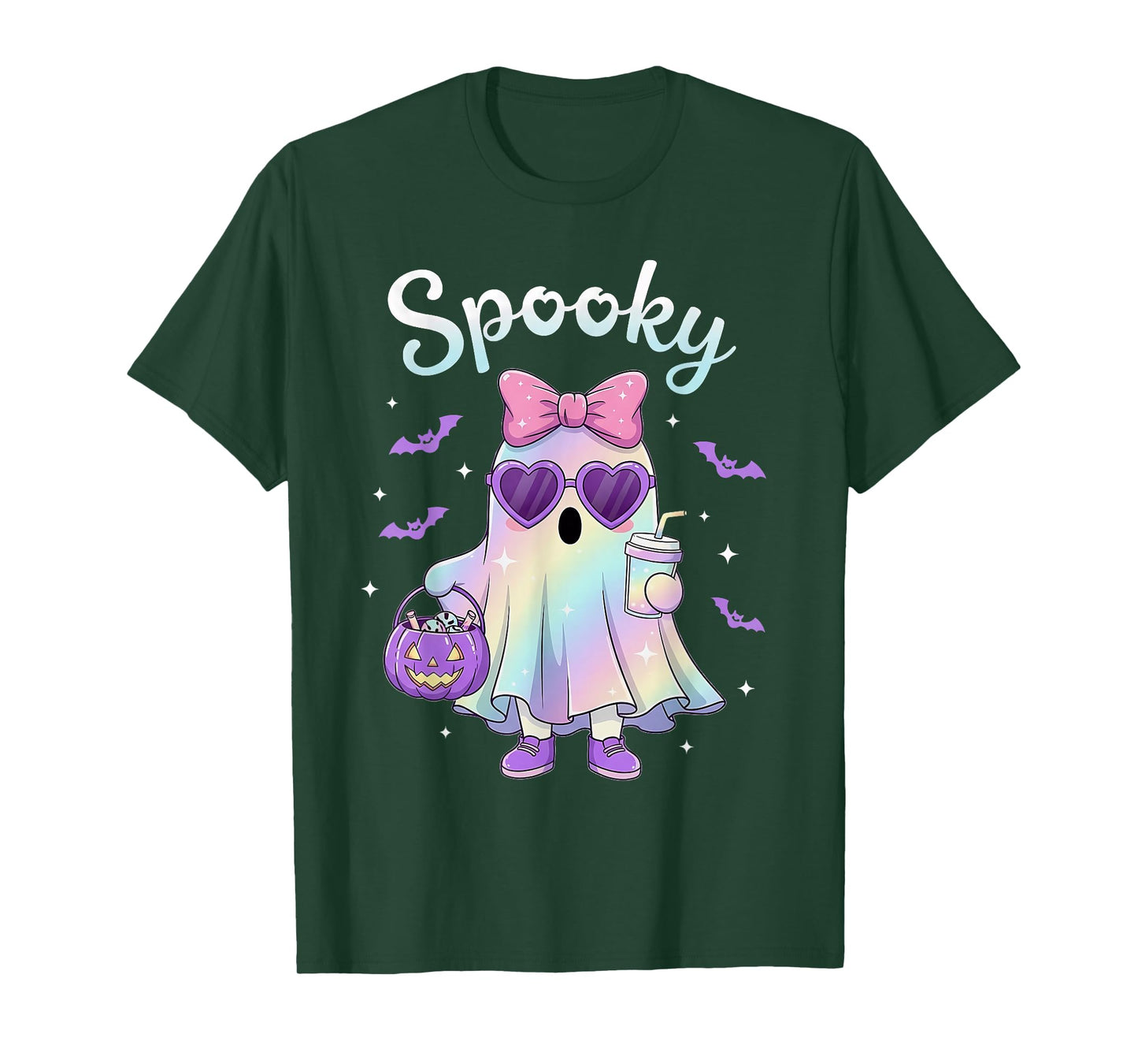 Pastel Galaxy Spooky Ghost Halloween Kids Ghost Coquette Bow T-Shirt