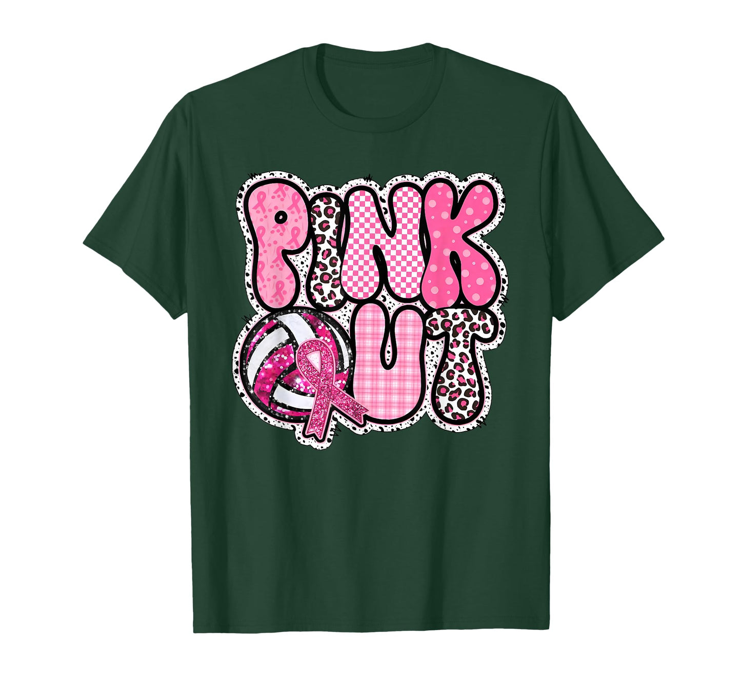 Pink Out Volleyball Breast Cancer Awareness Support Ribbon T-Shirt