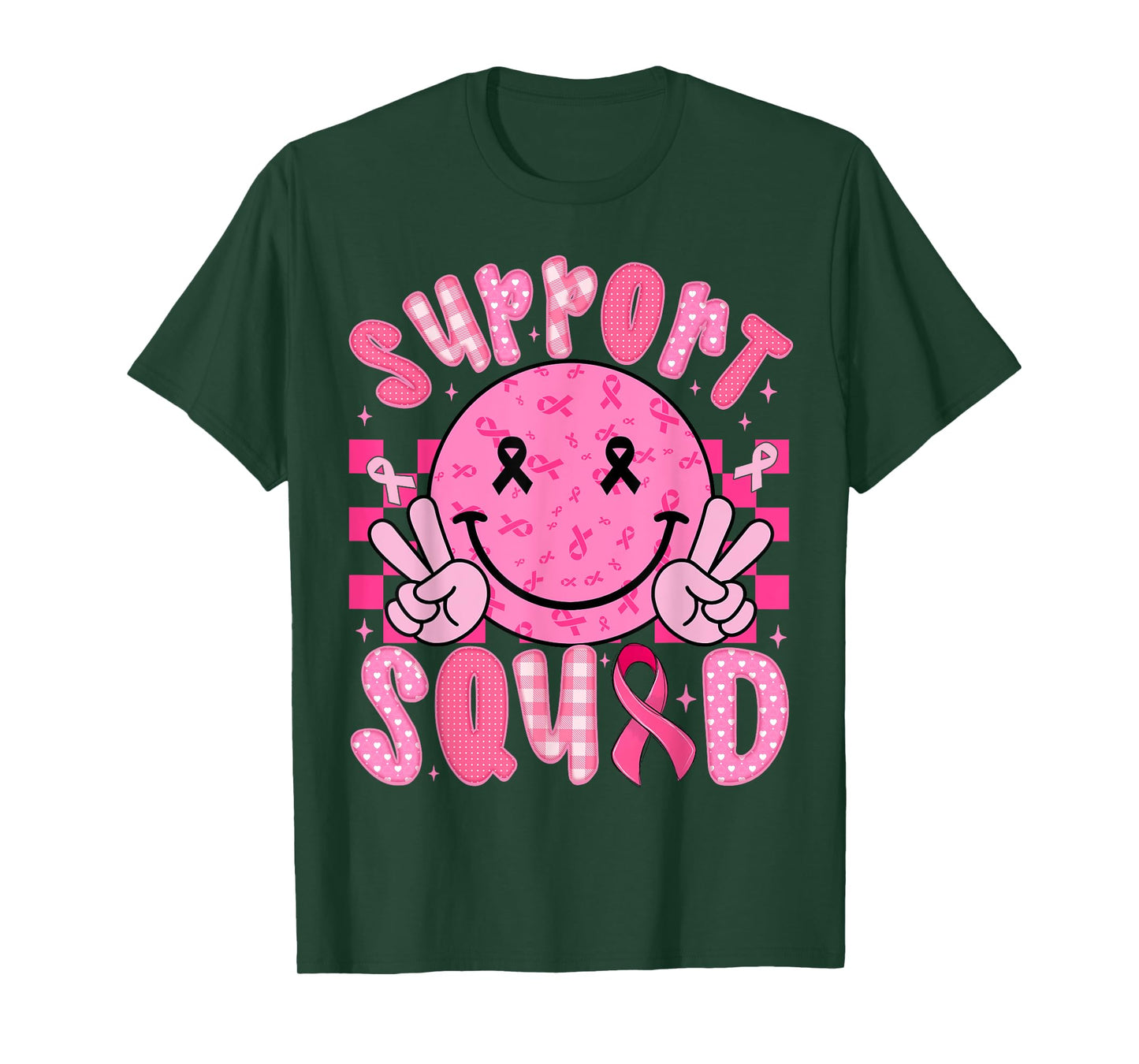 Support Squad Breast Cancer Awareness Pink Ribbon Smile Face T-Shirt