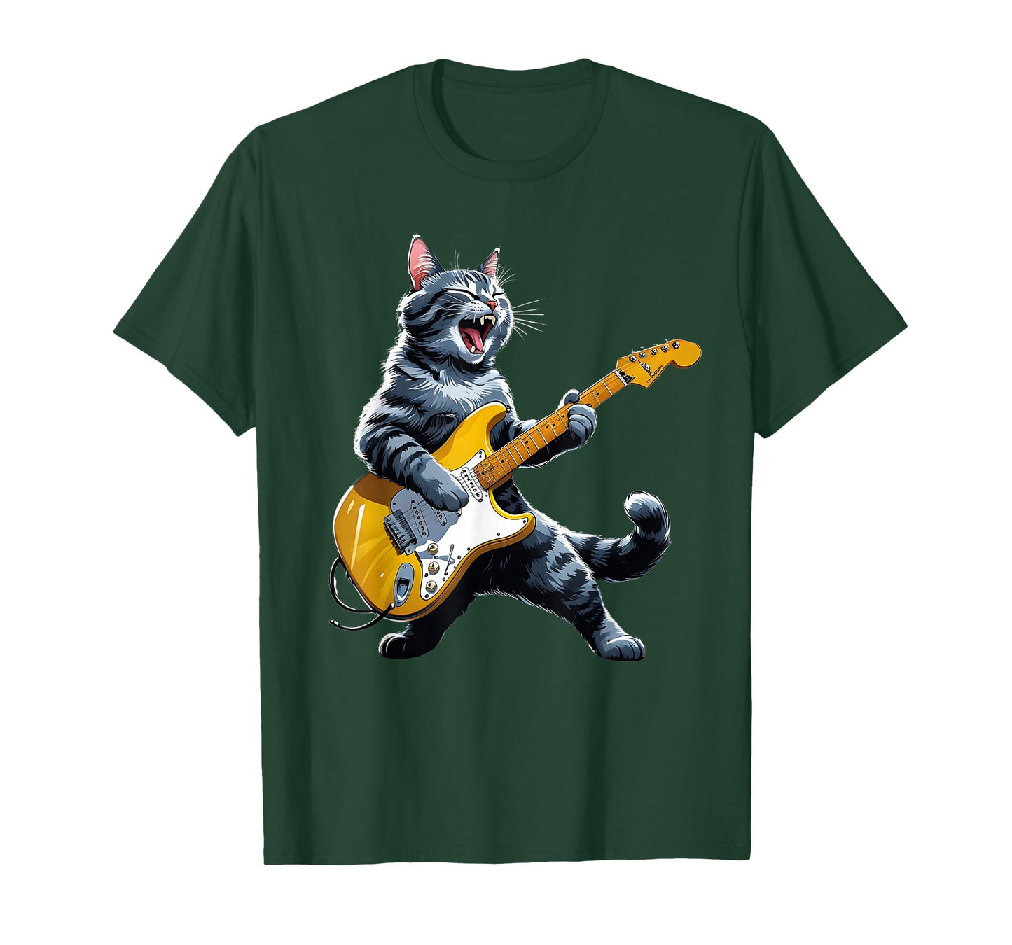 Cat Playing Guitar Rock Star Rock and Roll Men Women Kids T-Shirt