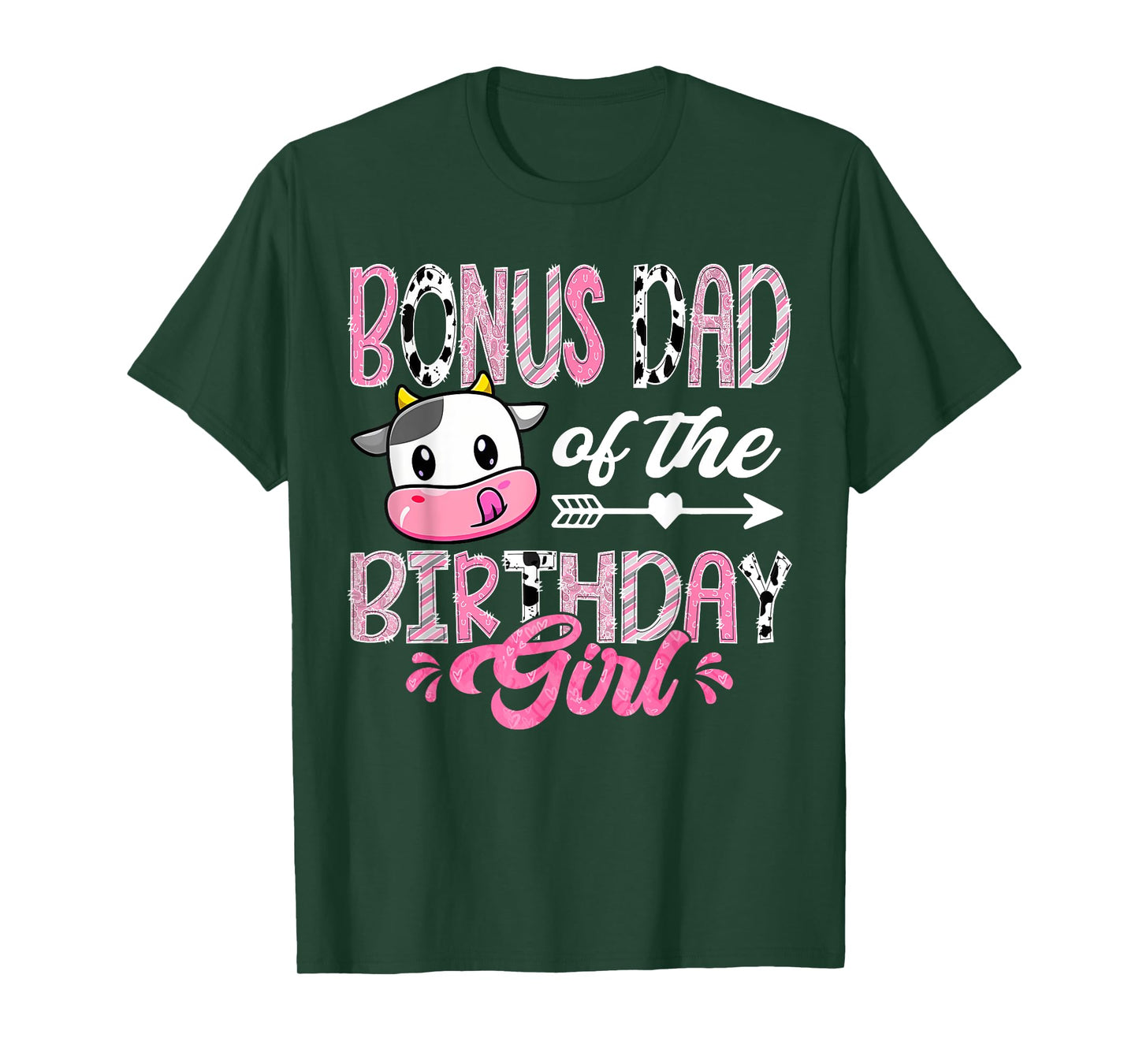 Bonus Dad Of The Birthday Girl Pink Farm Cow 1St Birthday T-Shirt