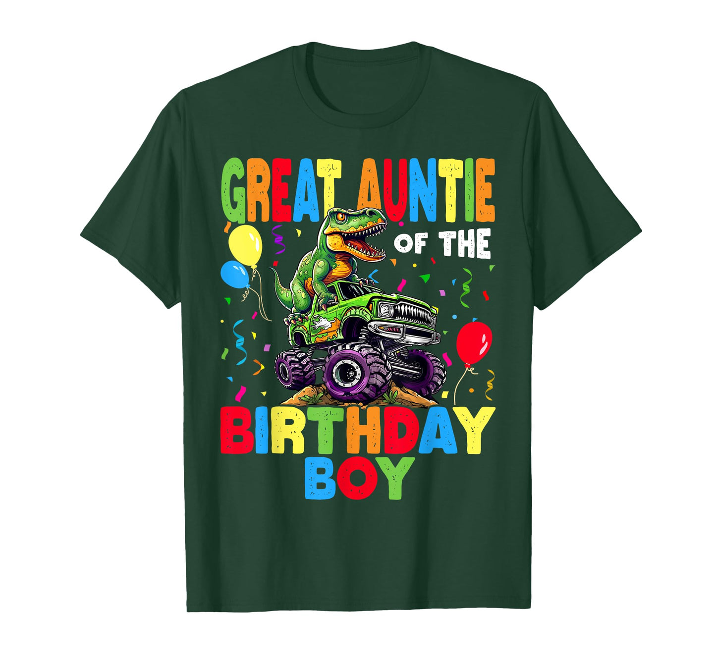 Great Auntie Of The Birthday Boy Dinosaur -Rex Monster Truck T-Shirt