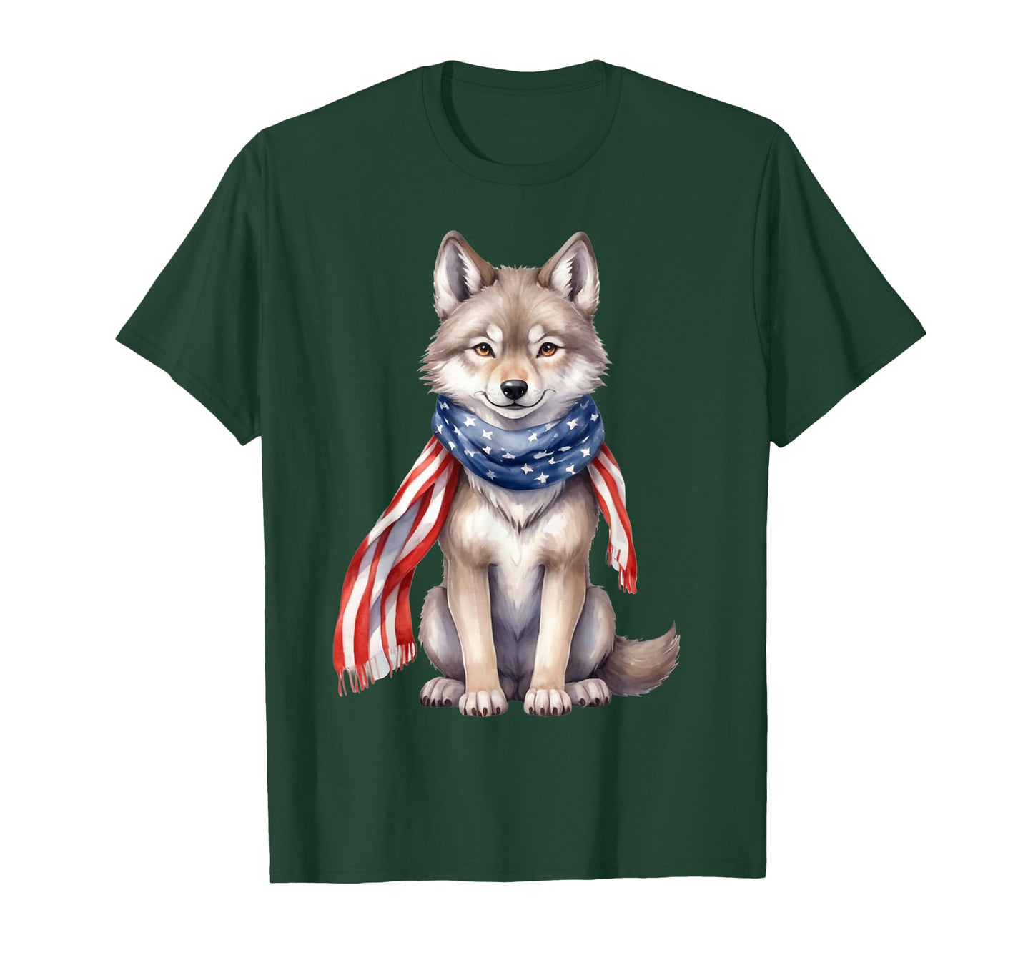 Wolf 4th of July American Flag Wolf Animal Patriotic T-Shirt for Women Kids Men