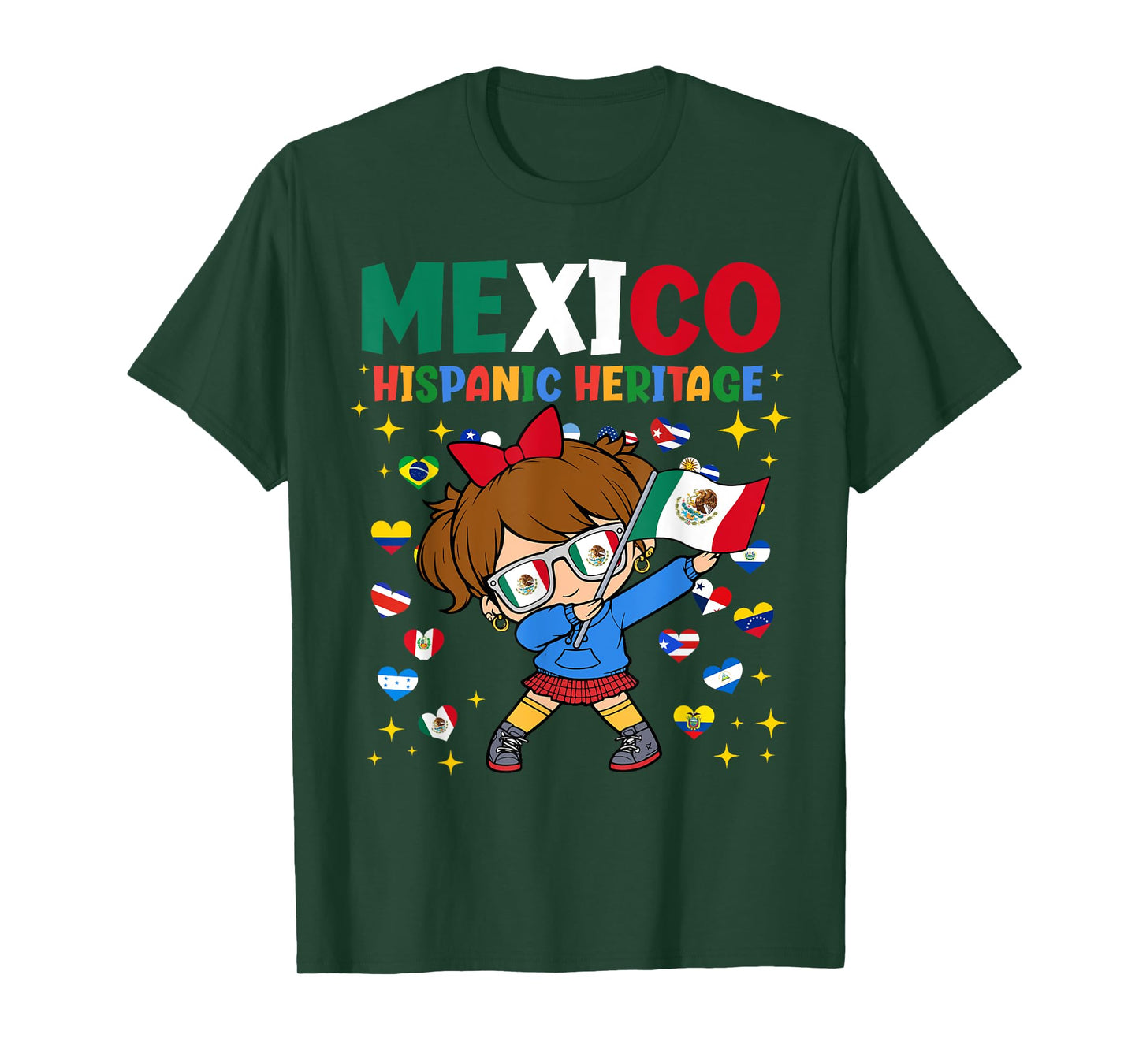 Hispanic Heritage Month Mexico Flag Mexican Girl Kids T-Shirt