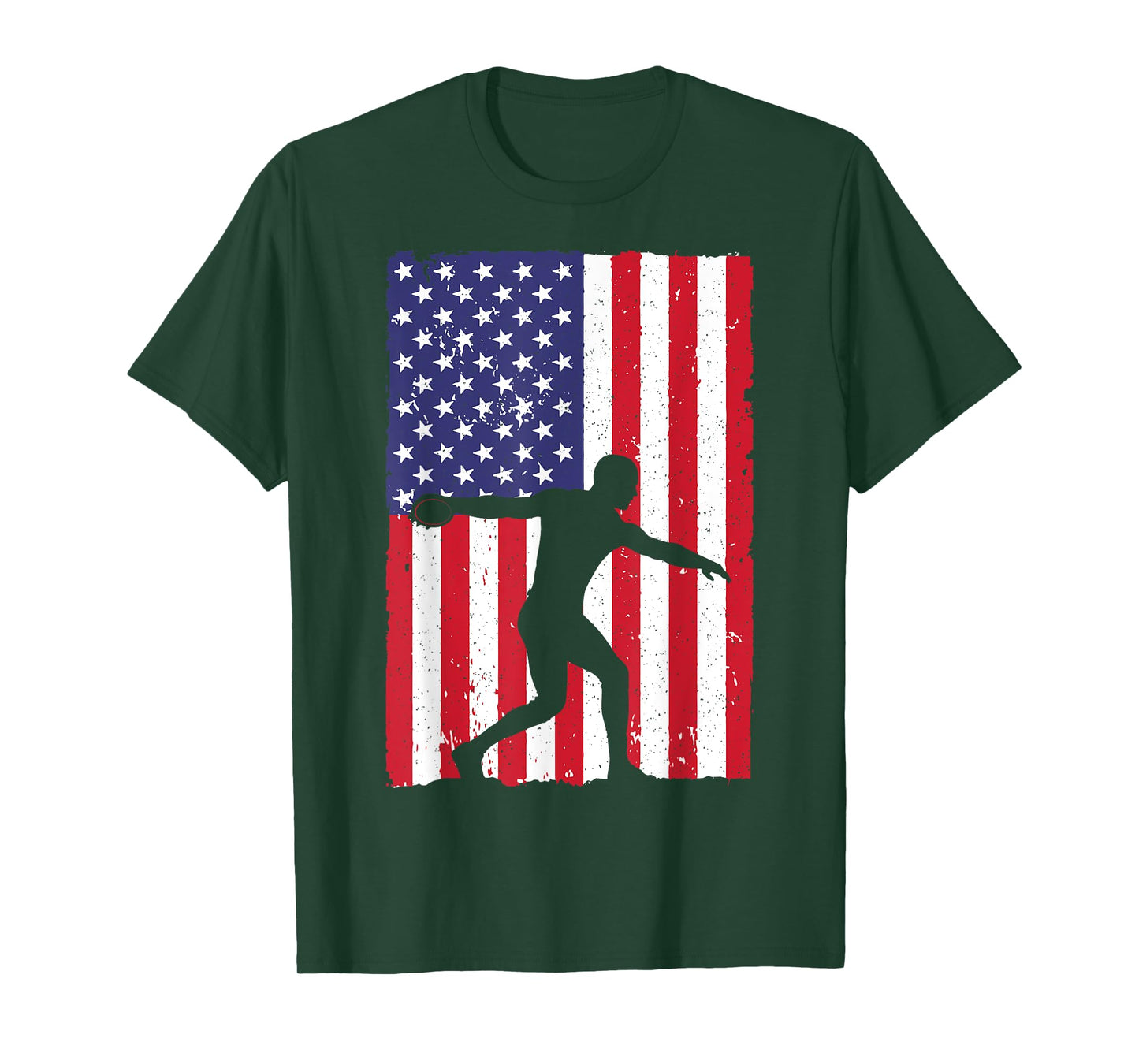 Funny Discus Throwing Art For Men Women US Flag Discus Lover T-Shirt