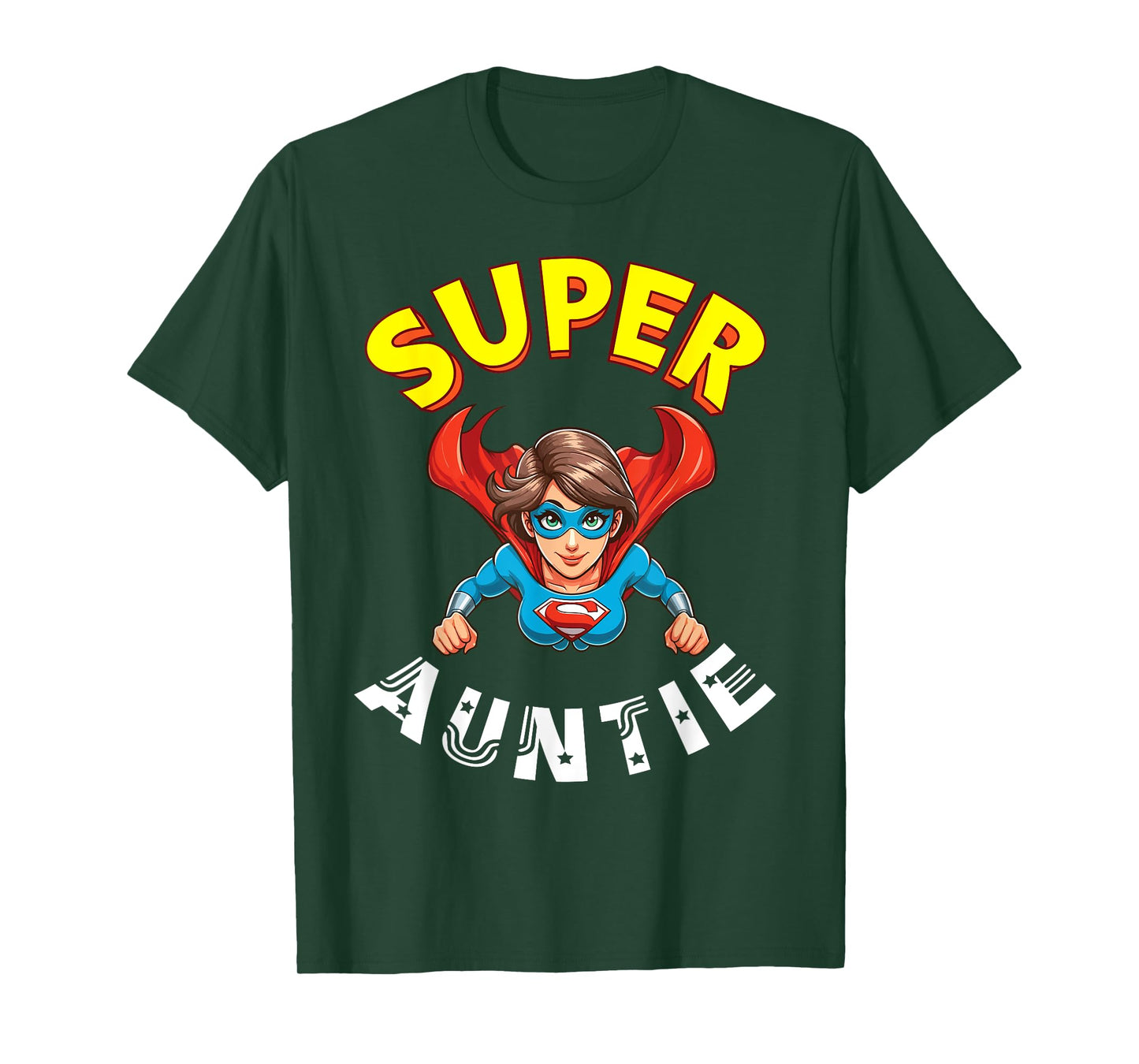Super Auntie Hero Cape Flying Cartoon Funny Niece Nephew T-Shirt
