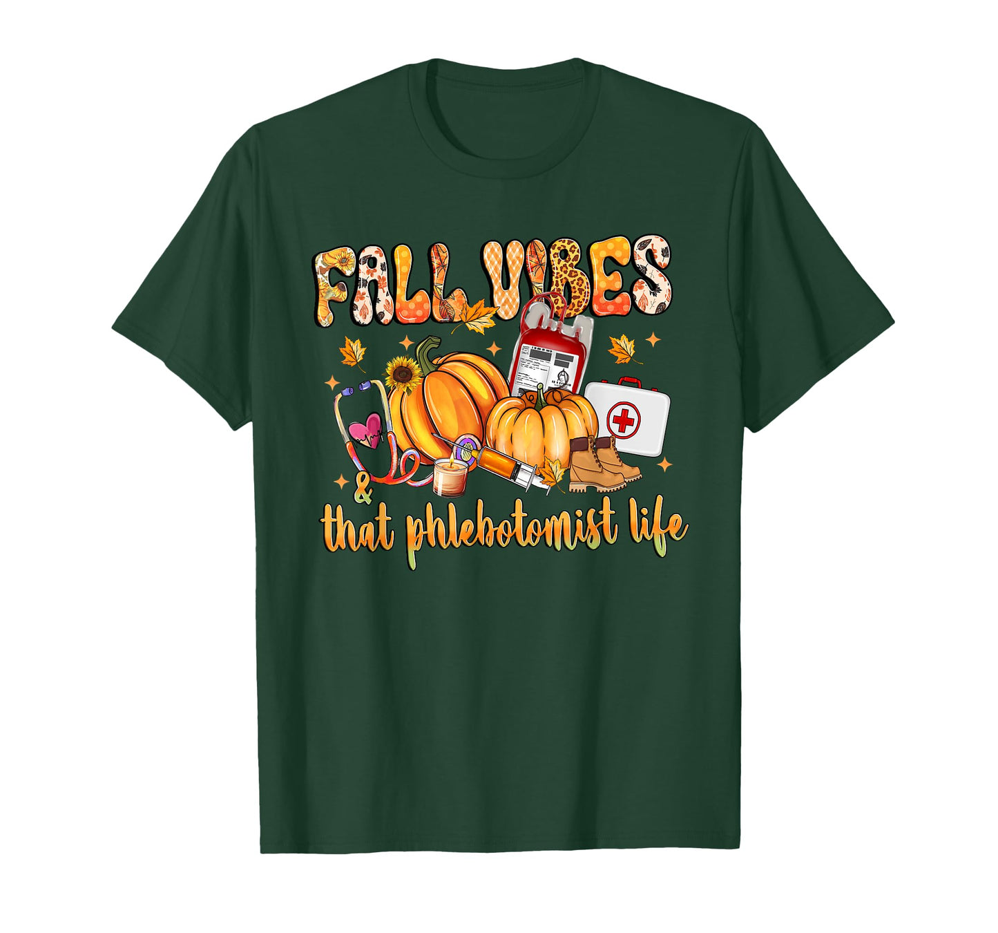 Fall Vibes & That Phlebotomist Life Pumpkin Leopard Gifts T-Shirt