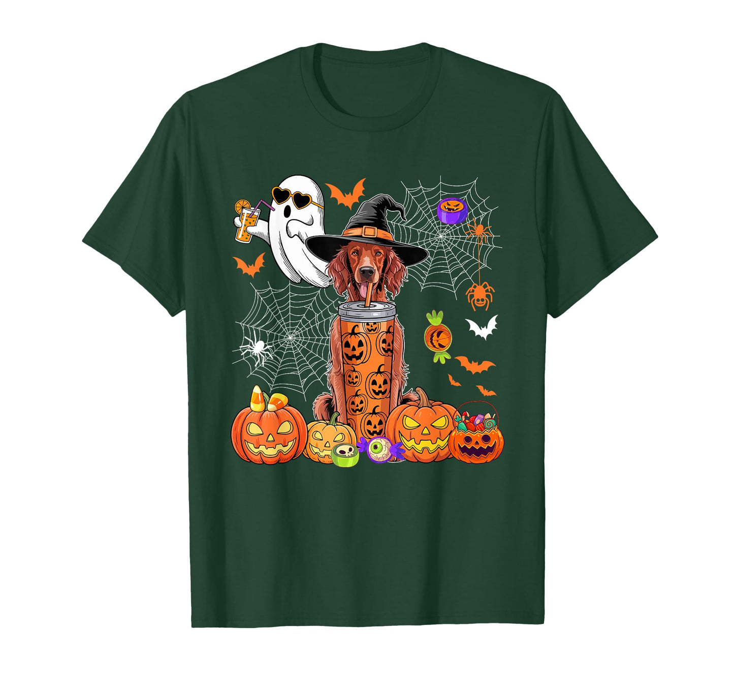Irish Setter As Witch Drinking Coffee Halloween Boo Ghost T-Shirt