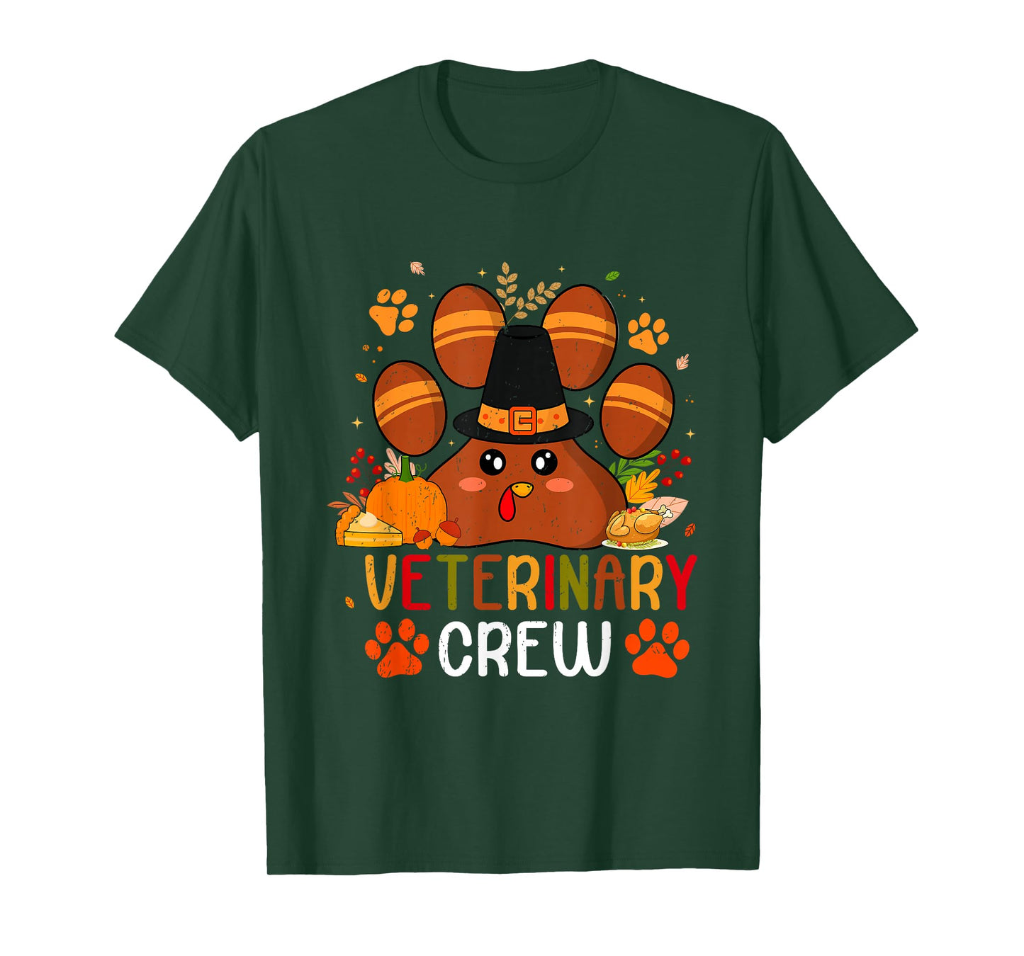 Veterinary Crew Vet Tech Dog Cat Paw Turkey Thanksgiving T-Shirt