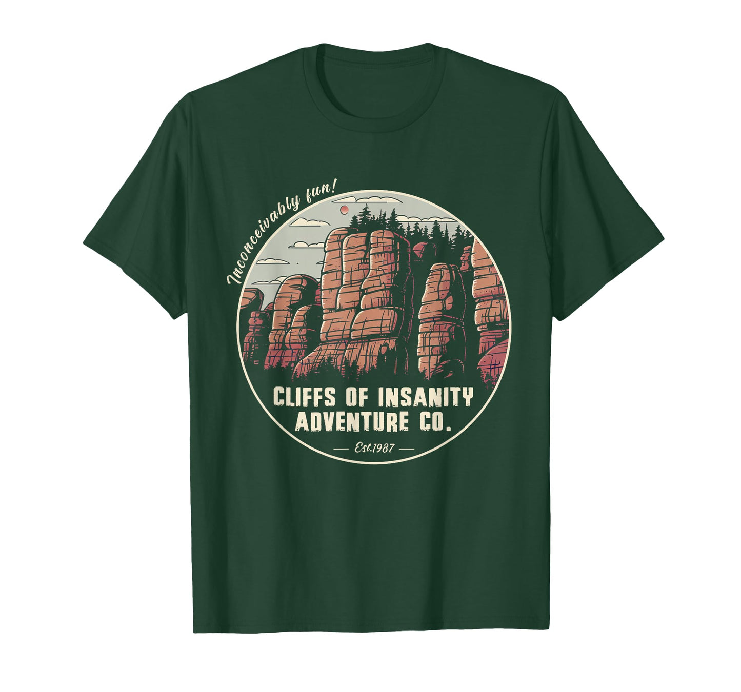 Volimty Shop Cliffs Of Vintage Movies Mountains Funny Costume Insanitys T-Shirt, Small, Black