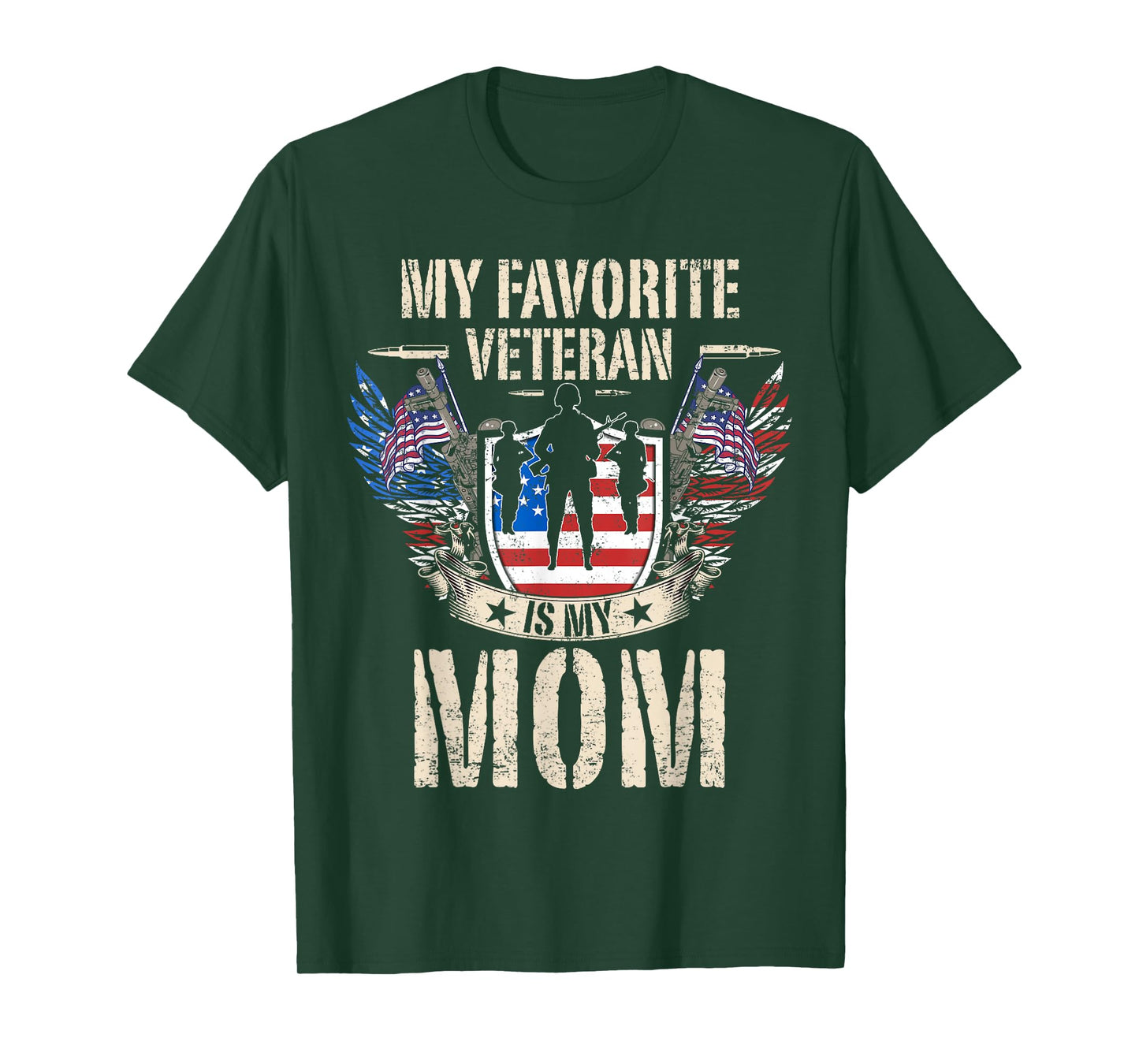 My Favorite Veteran Is My Mom Usa Flag Vintage Men Women T-Shirt