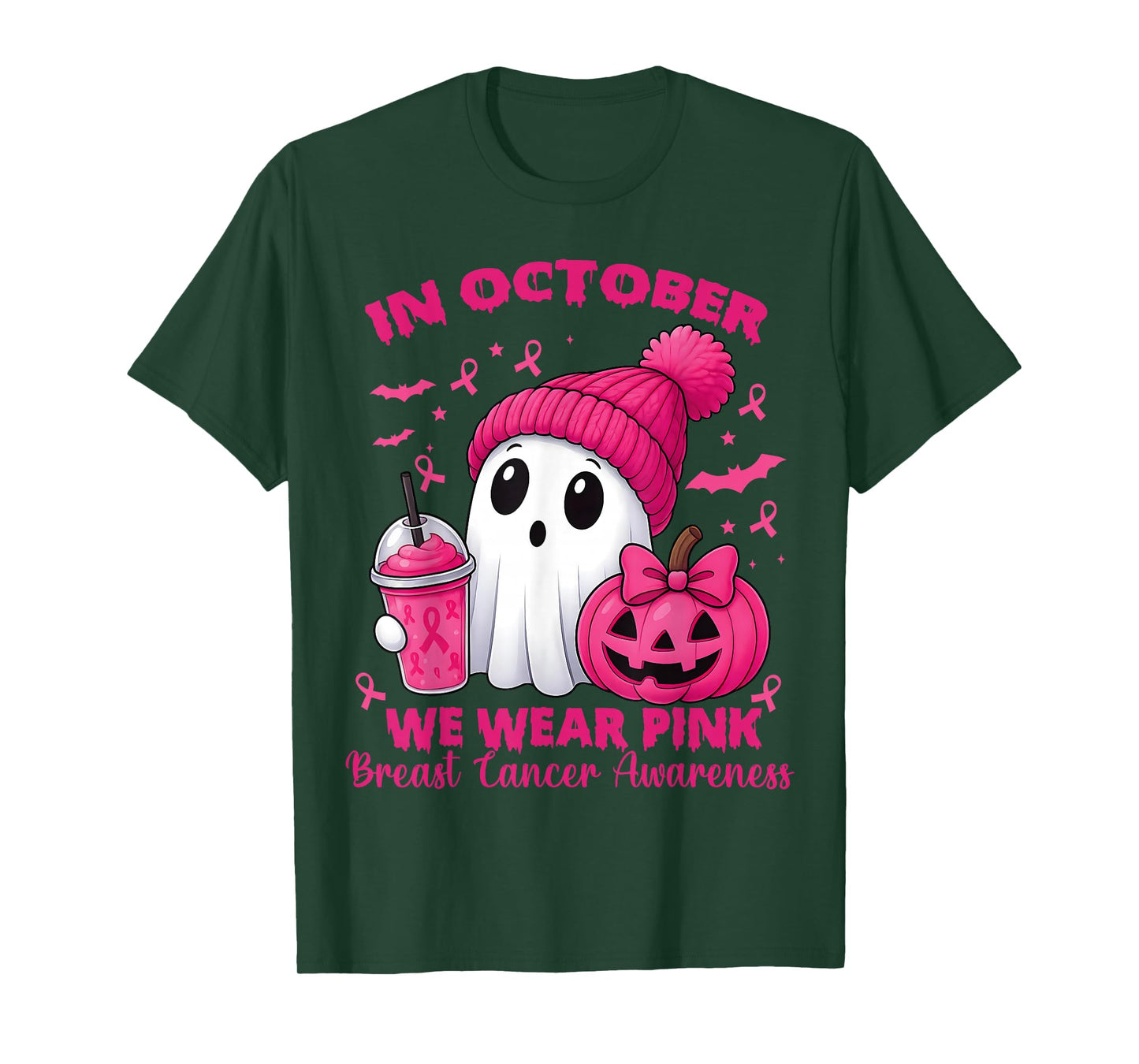 Breast Cancer Halloween Women in October We Wear Pink Bow T-Shirt