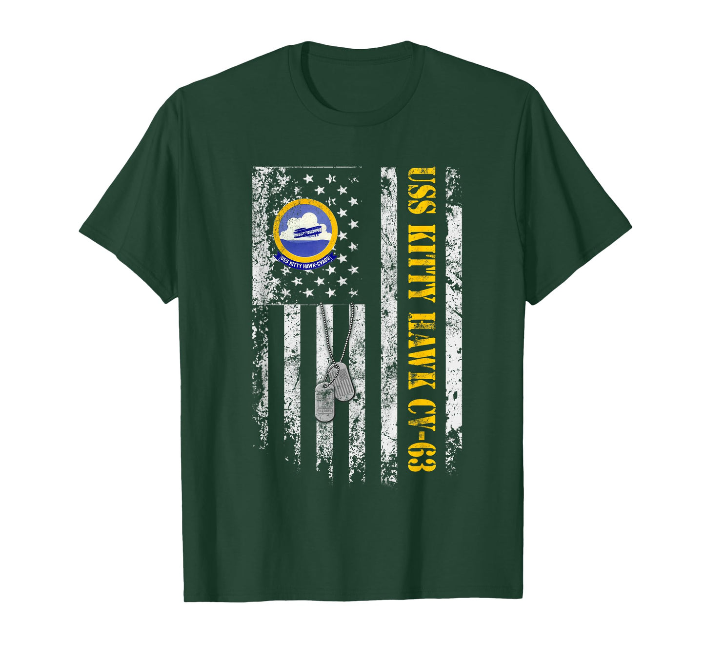 USS Kitty Hawk CV-63 Vintage Veteran Patriotic Flag Mens T-Shirt