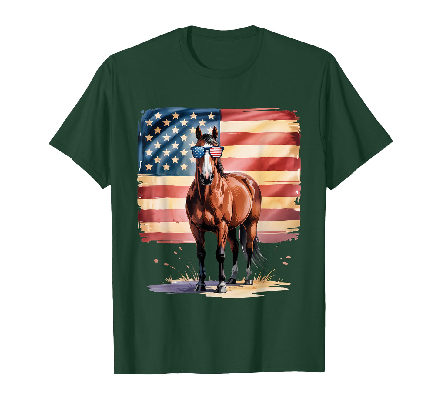 American Flag Horse USA 4th Of July Patriotic Men Women T-Shirt