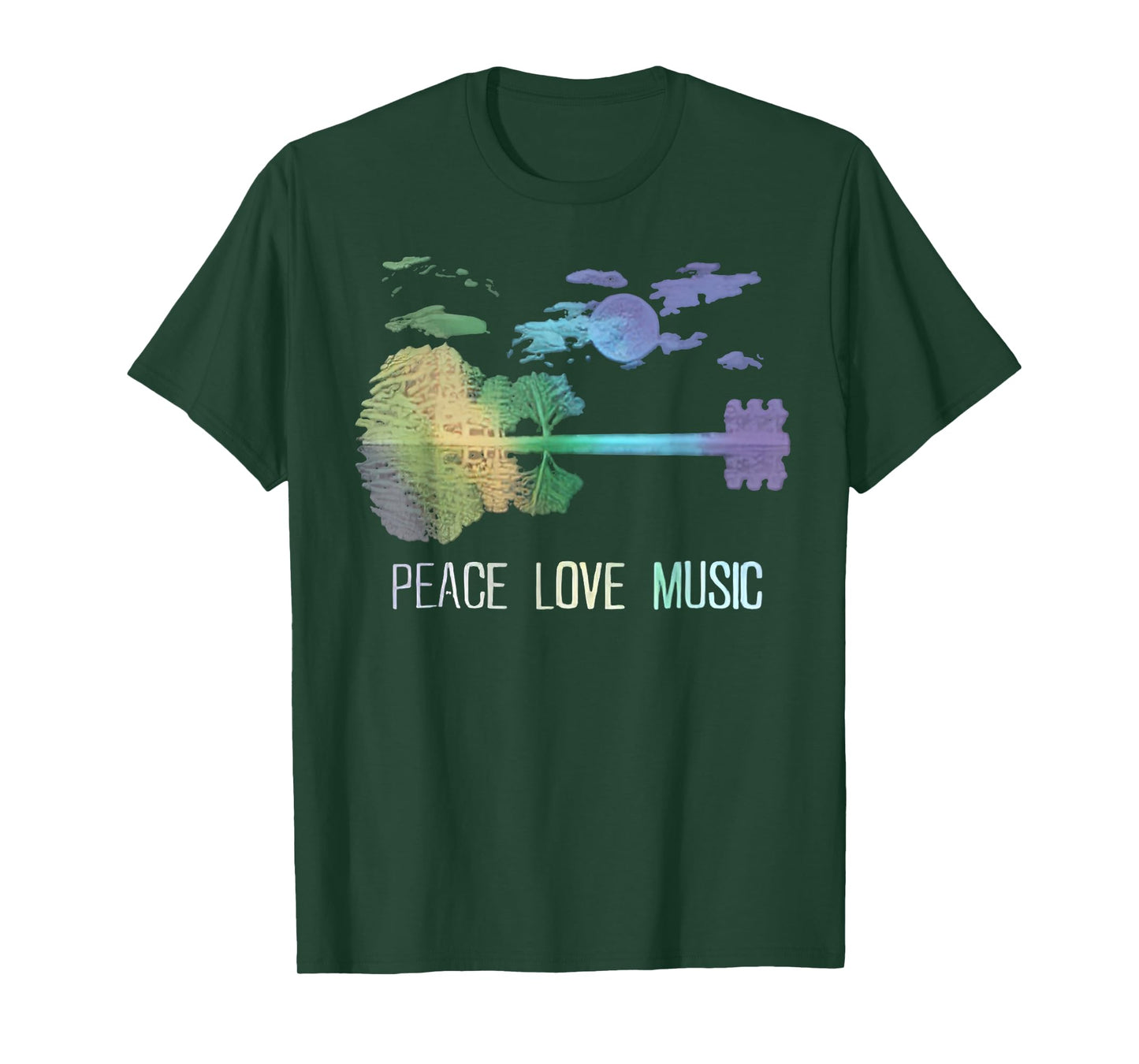 Peace Love Music Guitar Lake Shadow Hippie T-Shirt