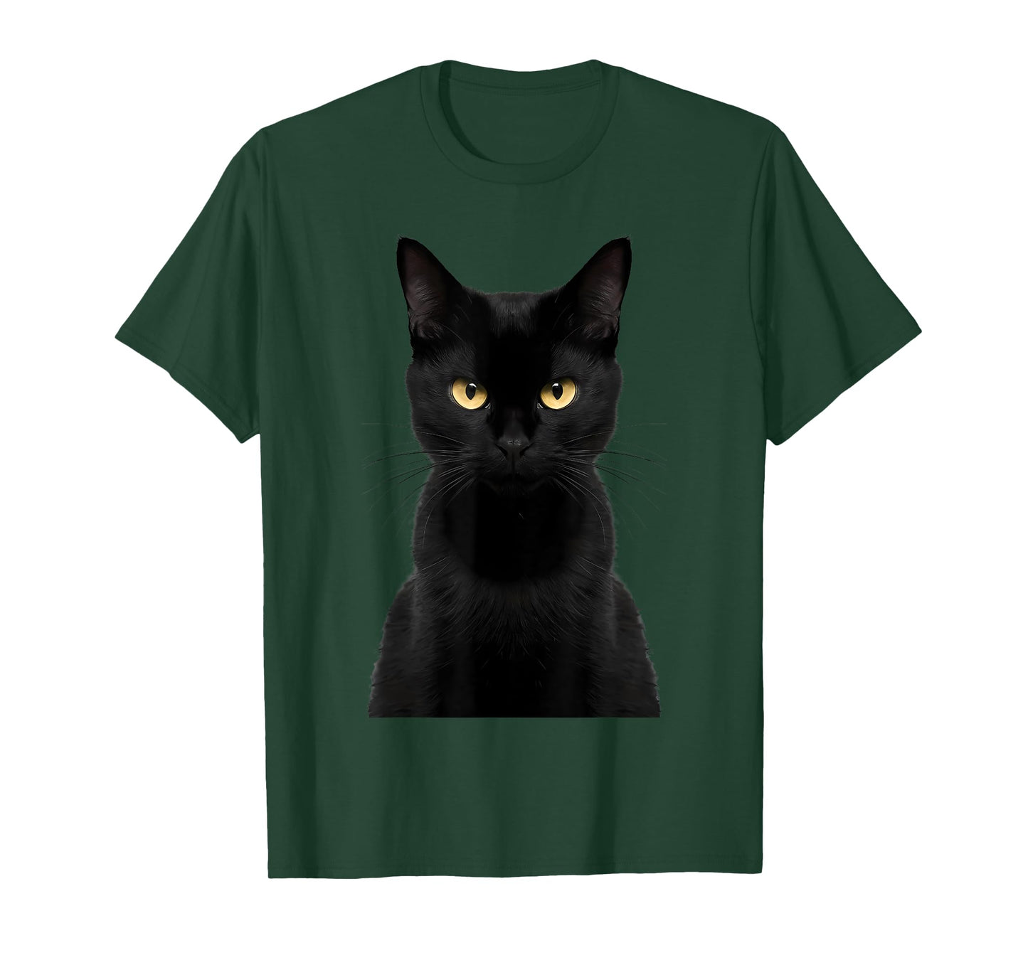 Black Cat Yellow Eyes Angry Cat Funny Staring Cat Halloween Men Women Kids T-Shirt