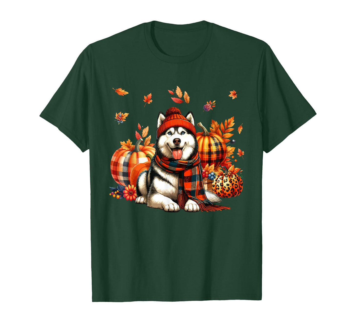 Husky Thanksgiving Leopard Pumpkins Fall Leaves Lover T-Shirt