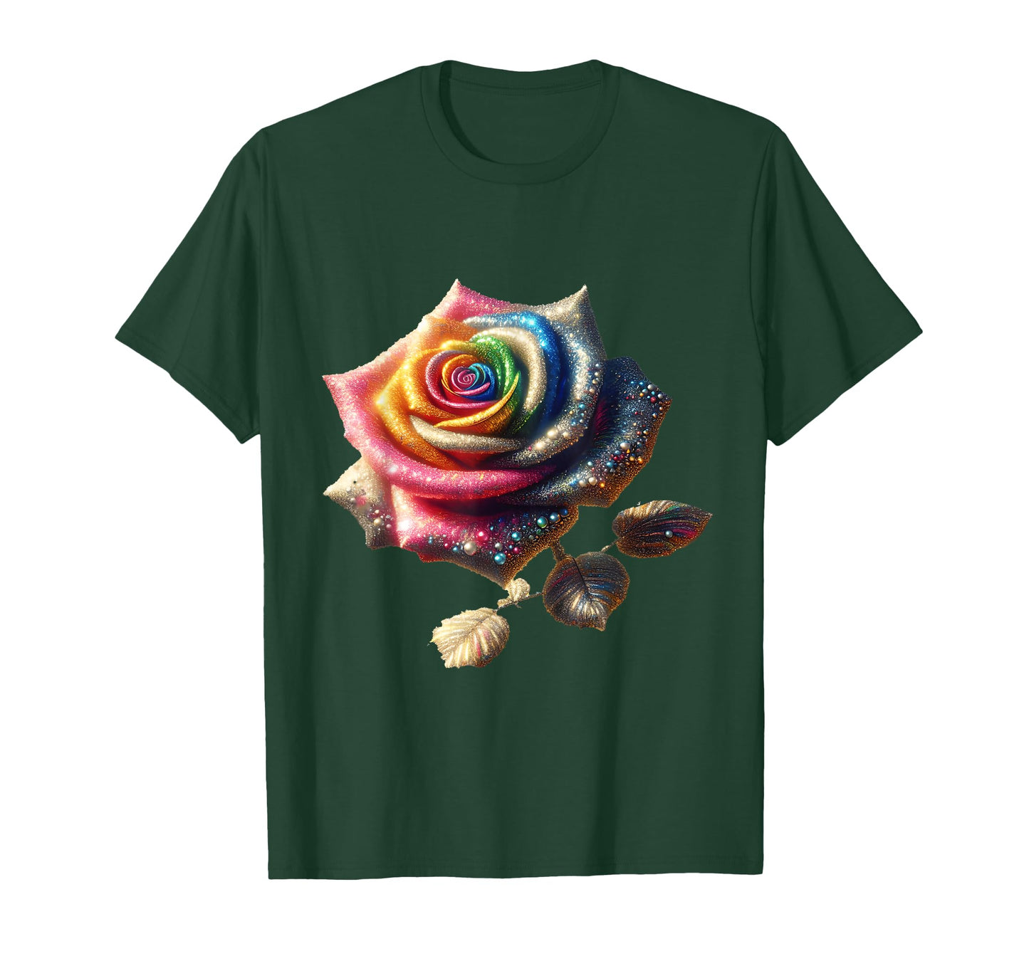 Fantasy Cute Bejeweled Rainbow Rose T-Shirt