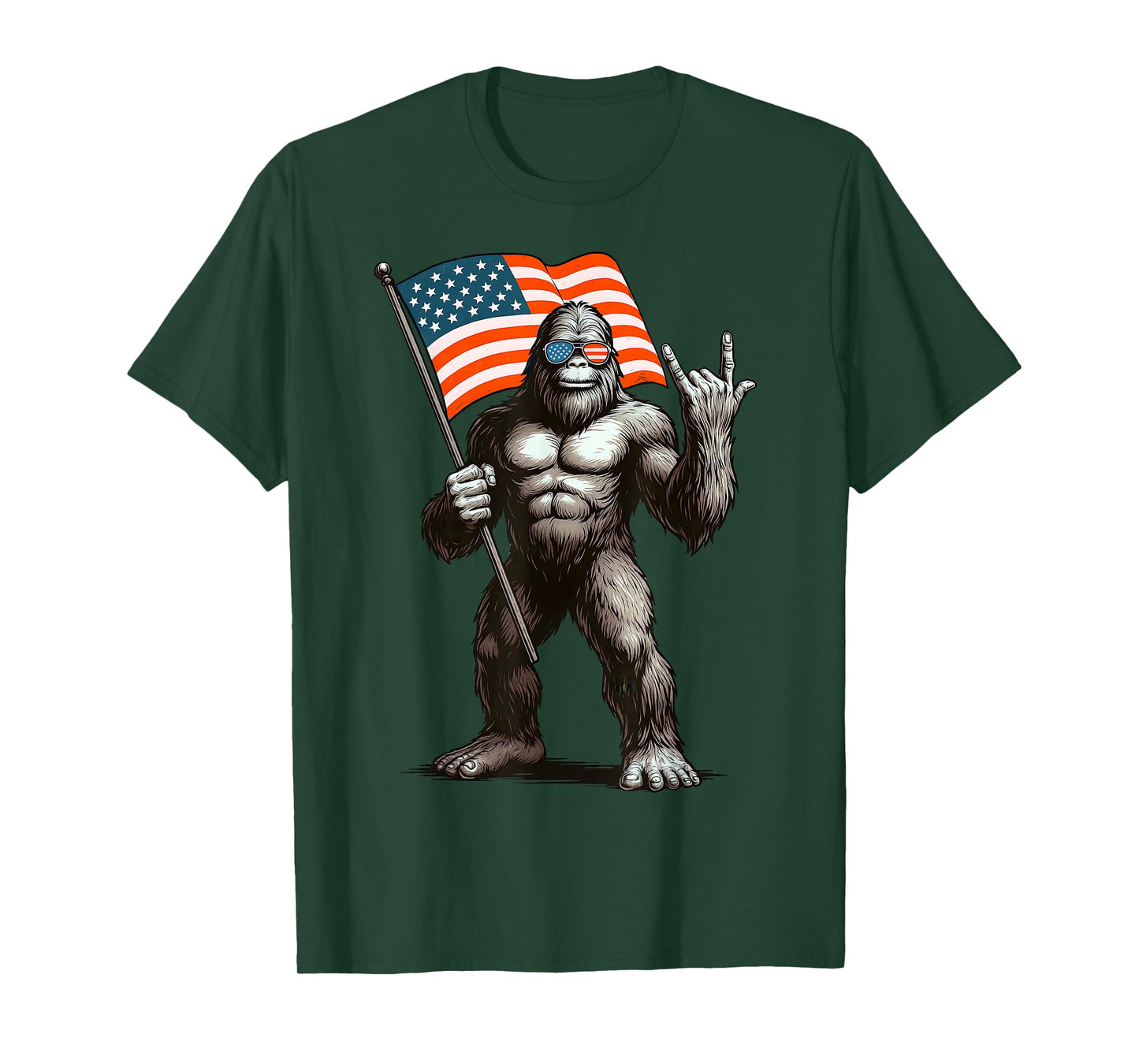 Bigfoot American Flag Funny 4th Of July Men Rock Sasquatch T-Shirt