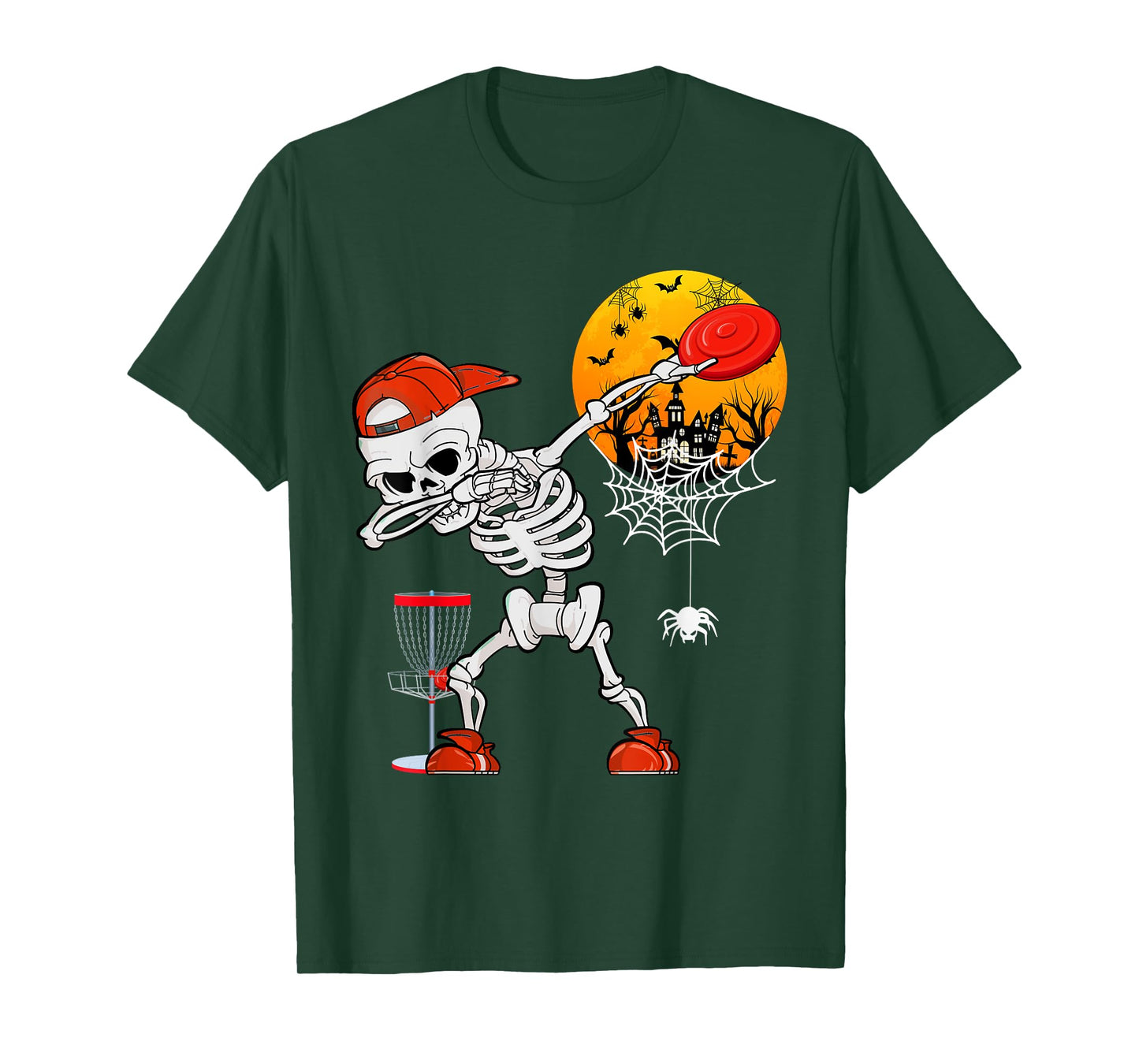 Dabbing Skeleton Playing Disc Golf Halloween Player Coach T-Shirt