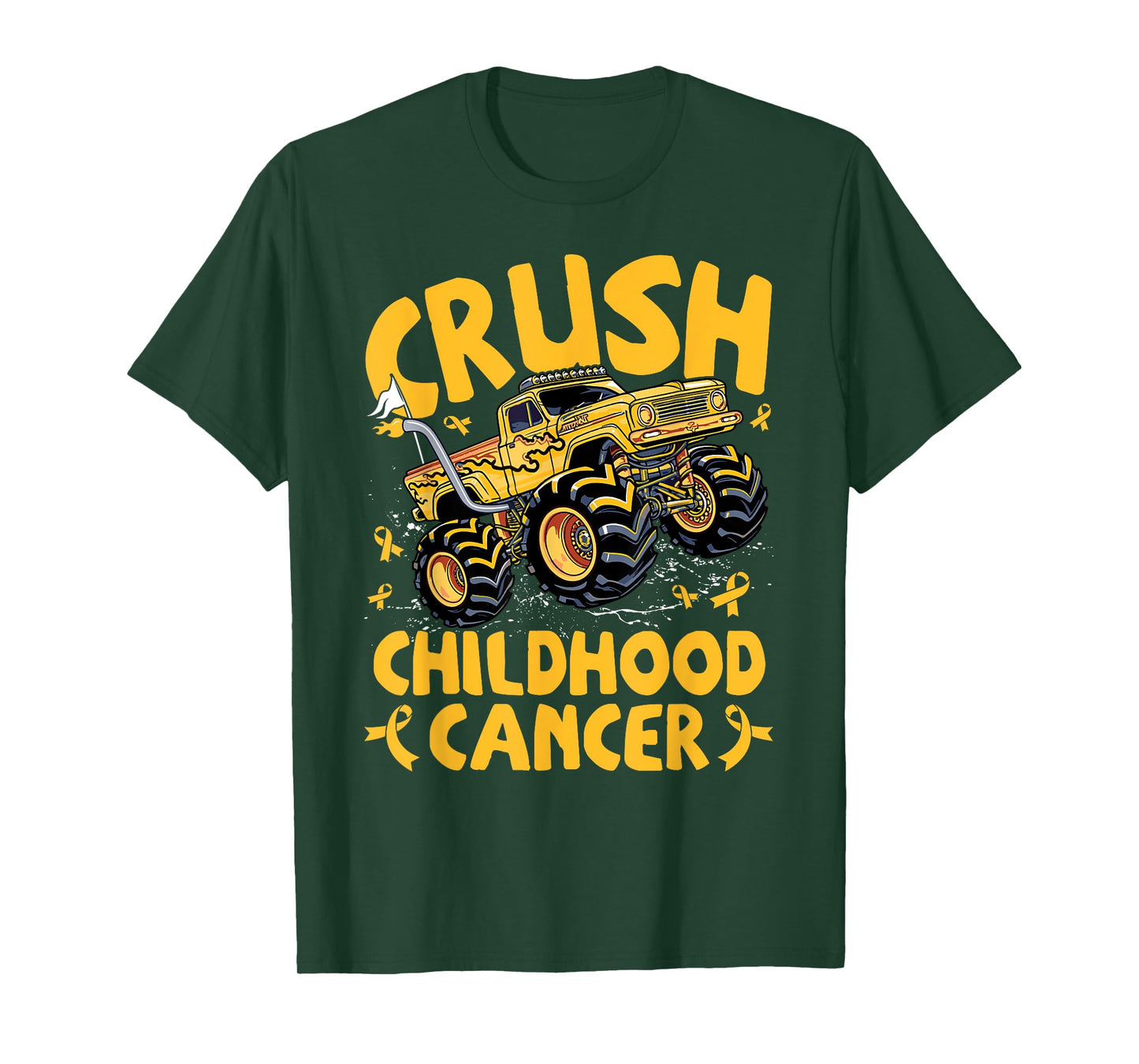Crush Childhood Cancer Awareness Monster Truck Gold Ribbon T-Shirt