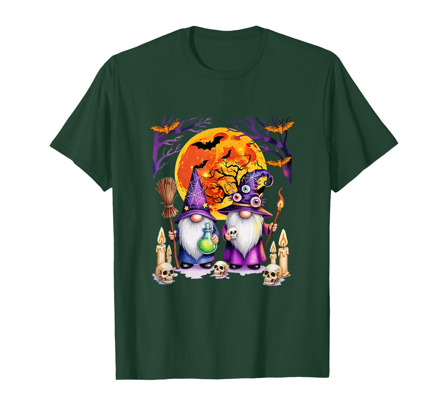 Two Horror Gnomes As Witch Halloween Moon Matching Parties T-Shirt