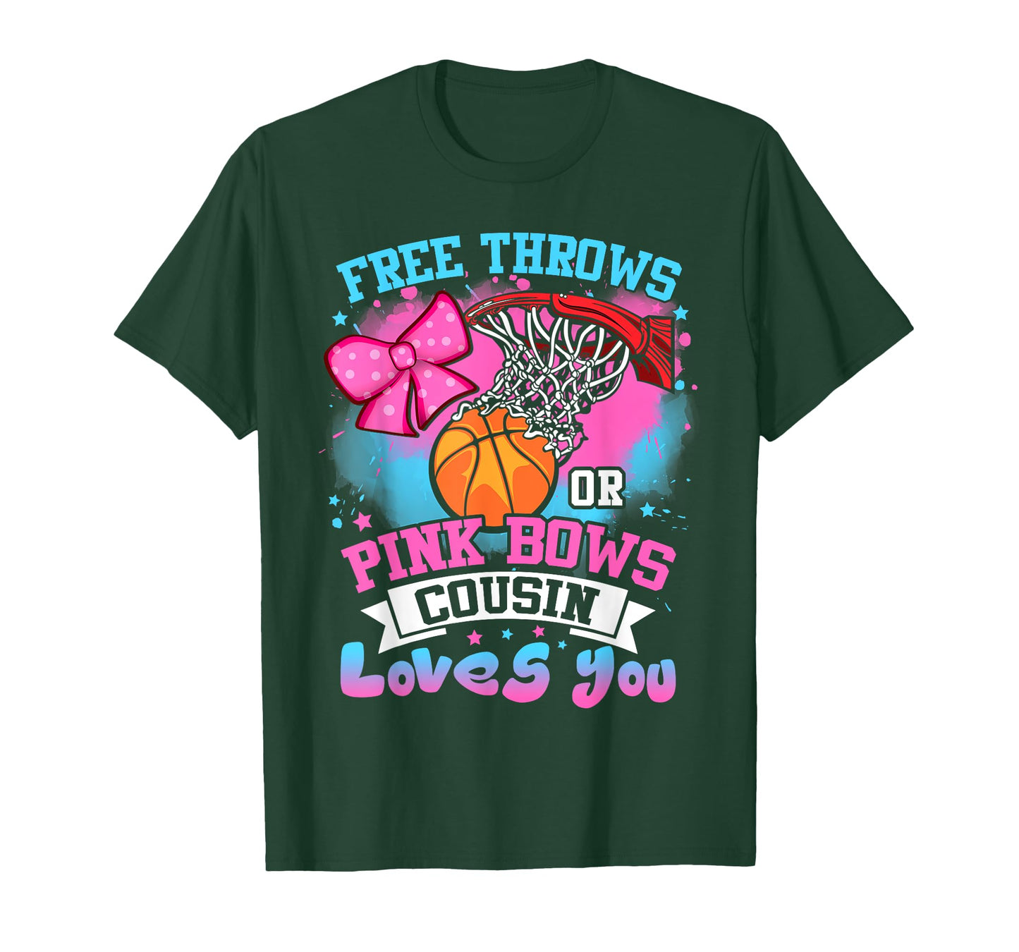 Free Throws or Pink Bows Cousin Loves You Gender Reveal T-Shirt